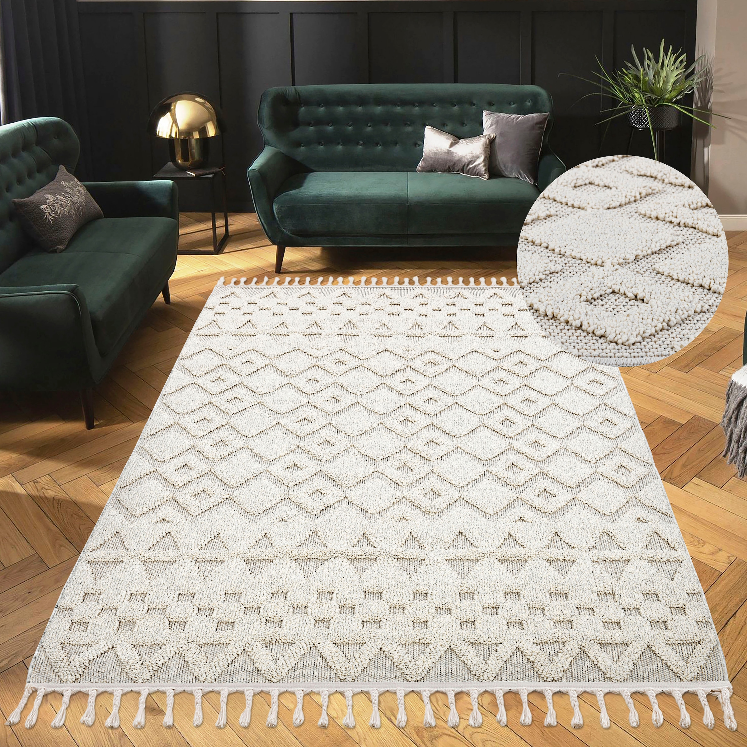 FLAIR RUGS Teppich »Siena«, rechteckig, mit Bordüre, uni, idealer  Wollteppich für Wohnzimmer, Schlafzimmer bequem und schnell bestellen
