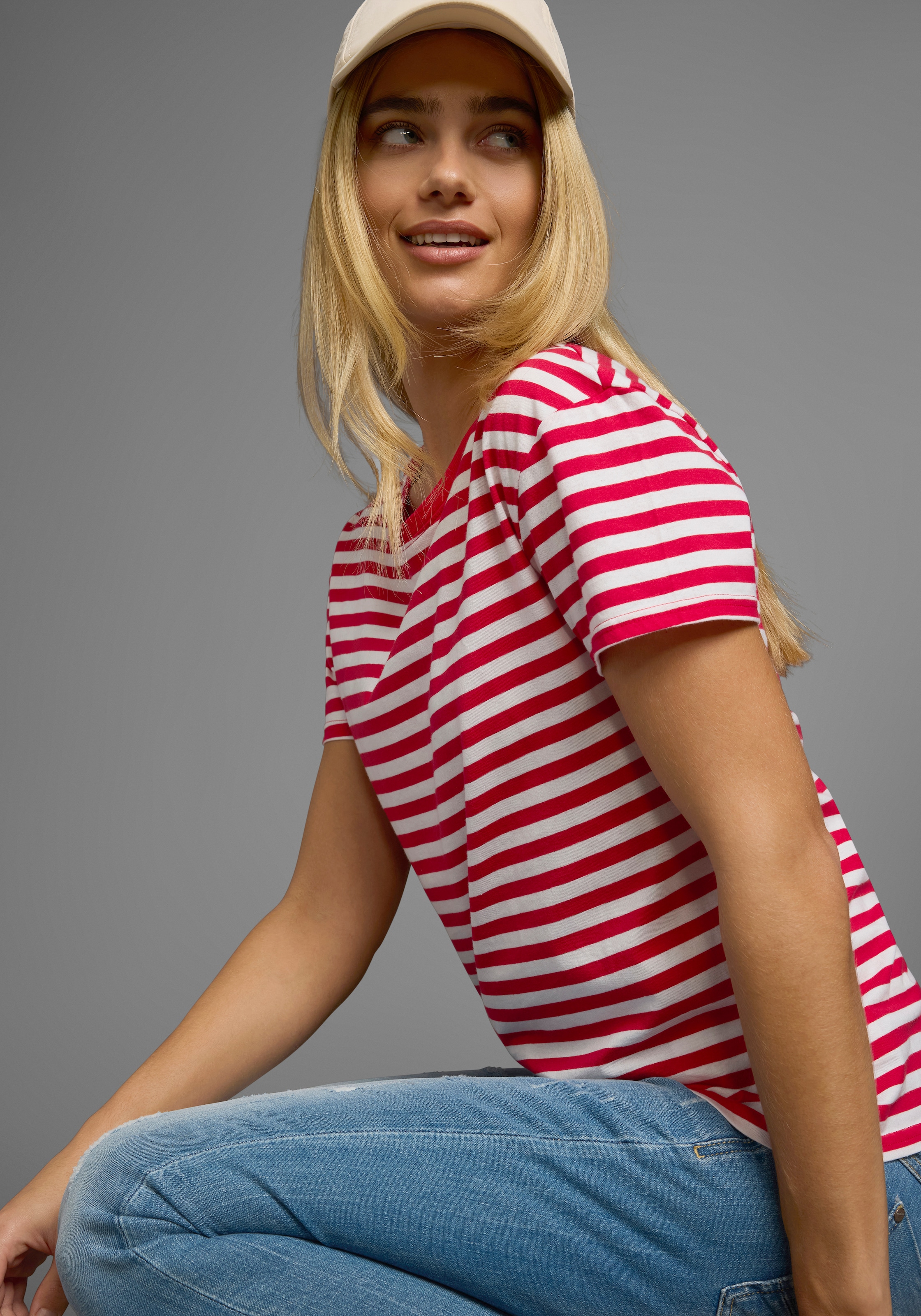 AJC T-Shirt Kurzarm,  taillierter Schnitt,  gestreift,  Rundhalsausschnitt