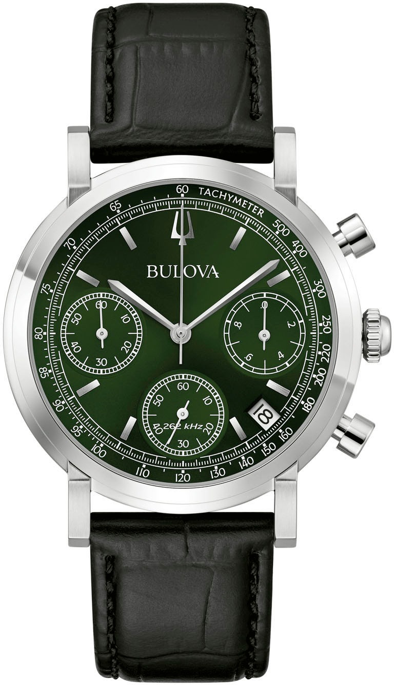 Bulova Chronograph Quarzuhr, Armbanduhr, Herrenuhr, Lederarmband, Analog, Tag