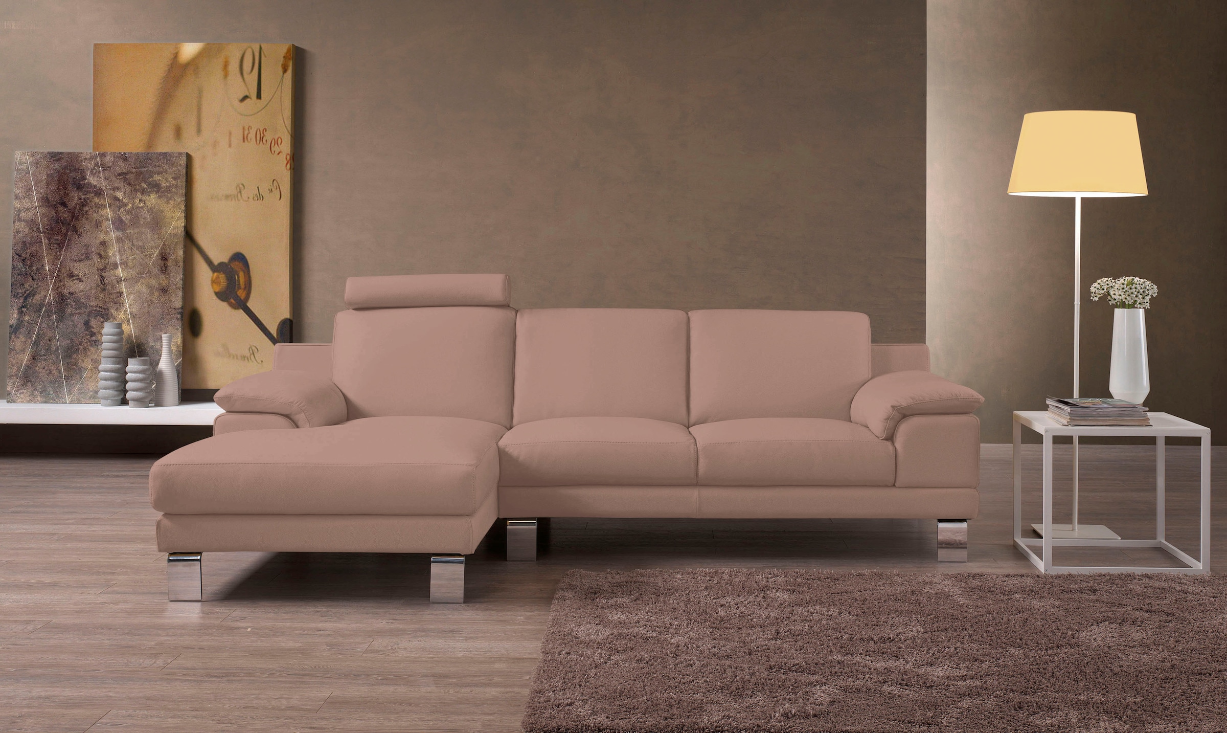 Egoitaliano Ecksofa »Shakira, Design und super Sitzkomfort auf hohem Niveau, tolle Details«, mit Recamiere, L-Form, edle Füße
