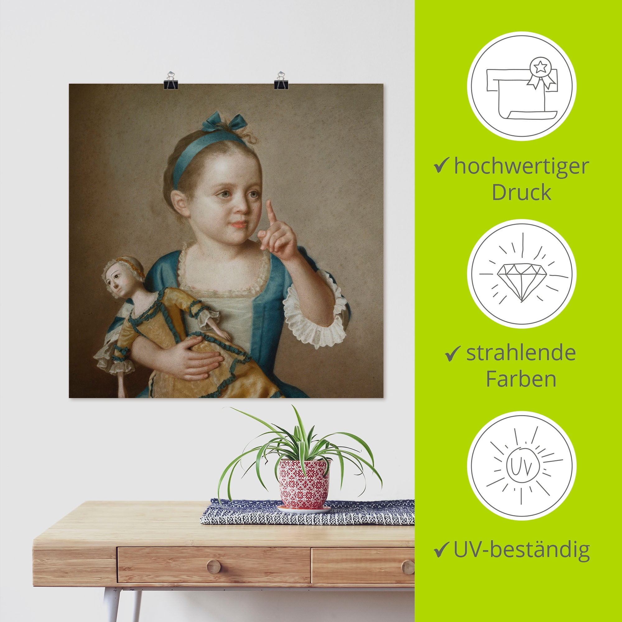 Artland Wandbild »Mädchen mit Puppe.«, Kind, (1 St.), als Leinwandbild, Poster in verschied. Größen