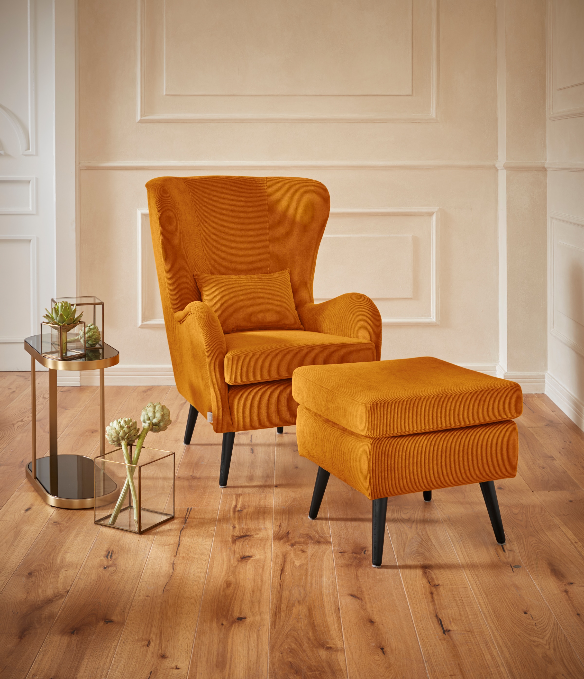 Guido Maria Kretschmer Home&Living Sessel »Sallito«, incl. Hocker, in 6 Bezugsqualitäten, Sessel B/T/H: 76/85/109 cm