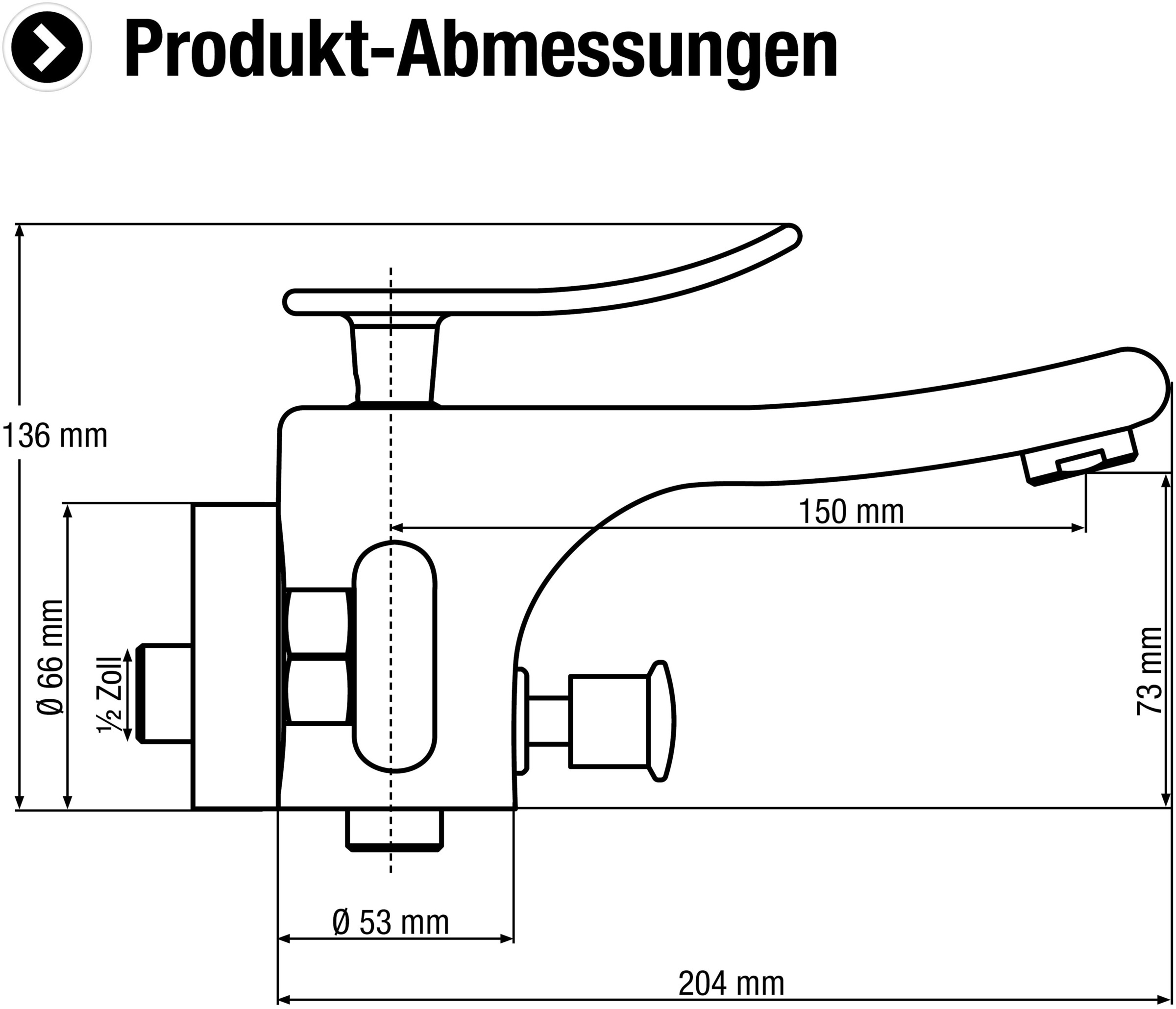 CORNAT Badarmatur »"Naro" Hochwertiger Messingkörper -verchromt -1/2 Zoll Brauseabgang«, Temperaturbegrenzer /Einhebelmischer zur Wandmontage/Wannenbatterie