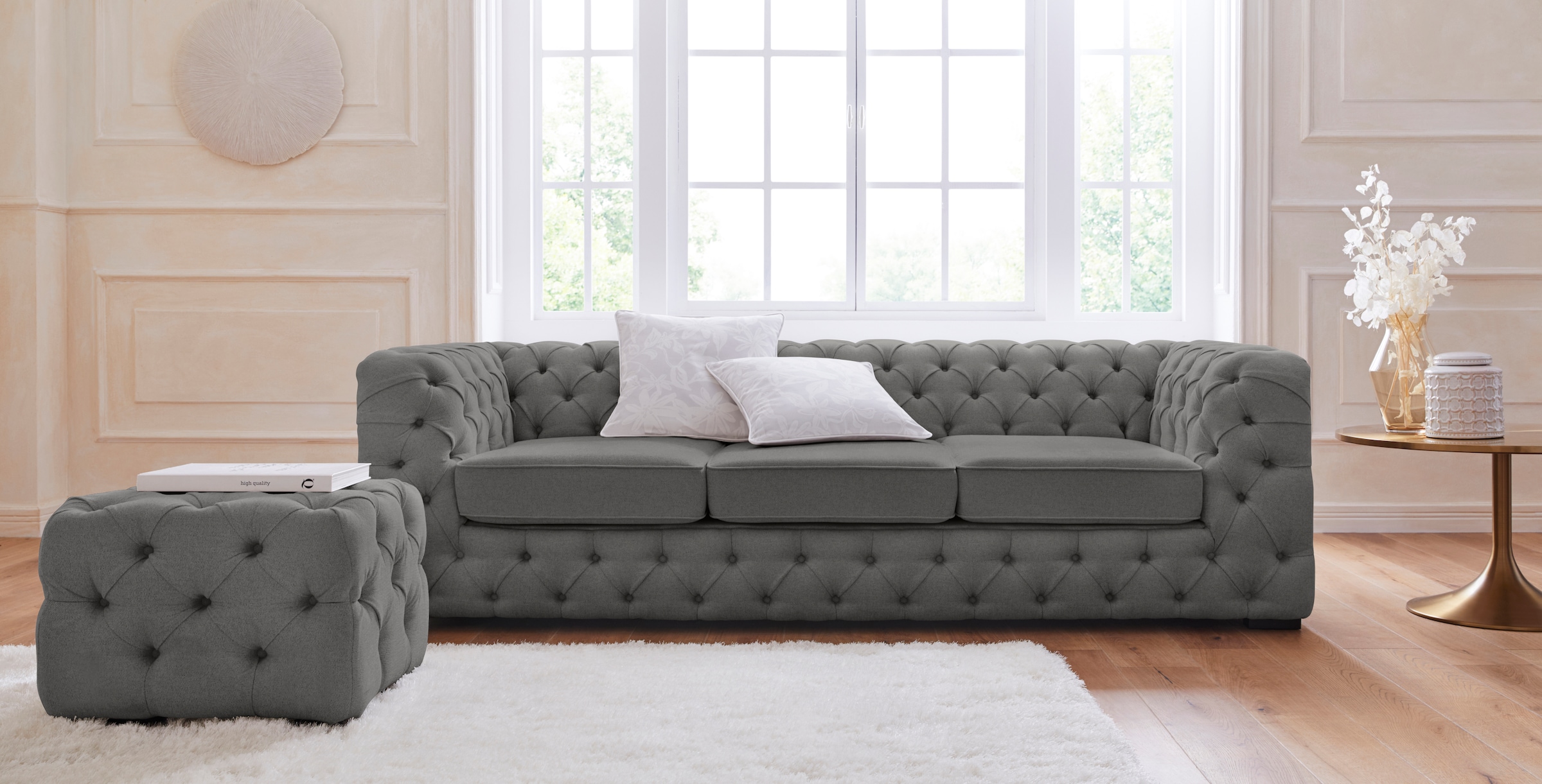 Home affaire Chesterfield-Sofa »Kalina« klassische Chesterfield-Knopfheftun günstig online kaufen