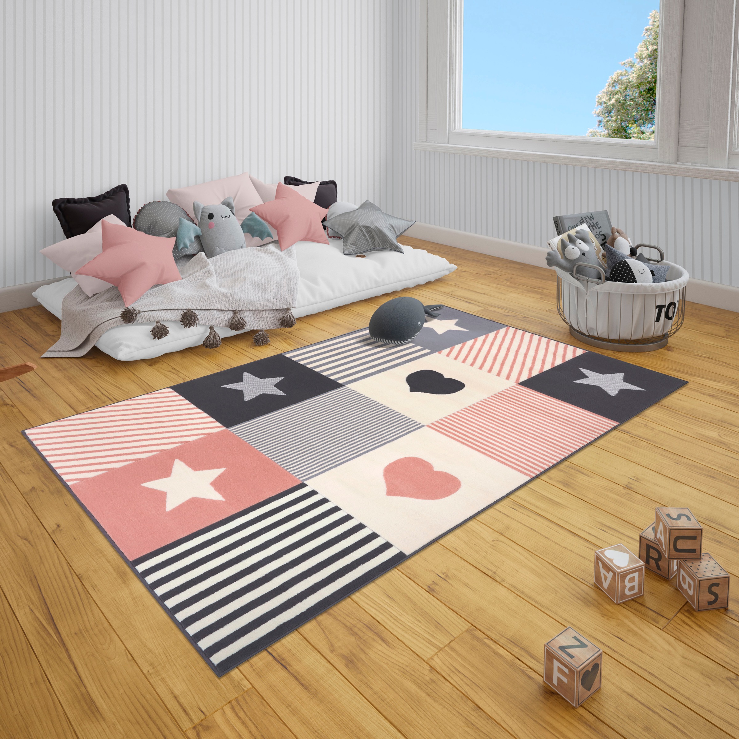 HANSE Home Kinderteppich »Lovely Patchwork«, rechteckig, 9 mm Höhe, Stern, Herz Motiv, Kurzflor, Patchwork