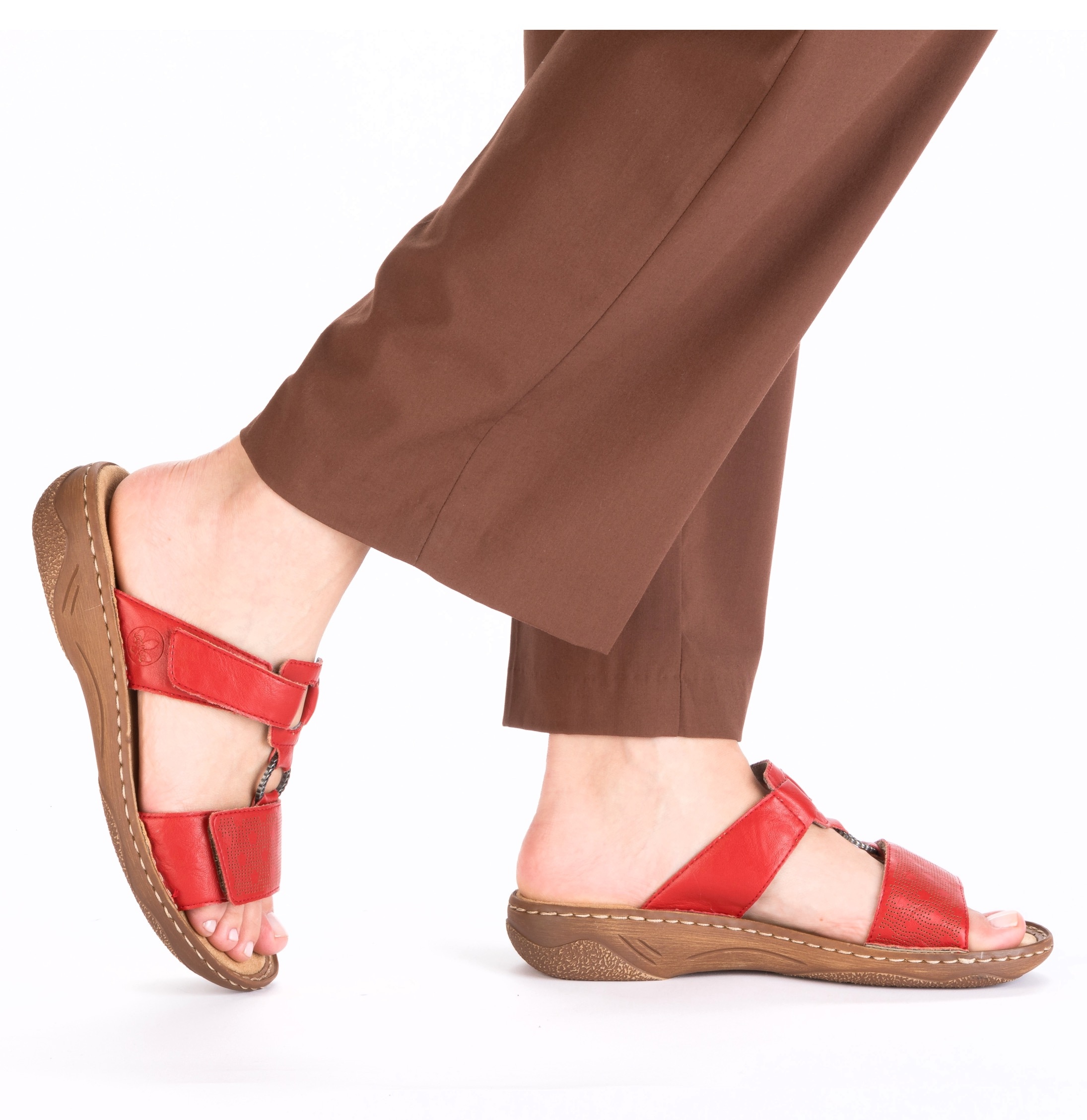 Rieker Pantolette, Sommerschuh, Schlappen, Urlaubschuh, Klettschuh mit Perforation