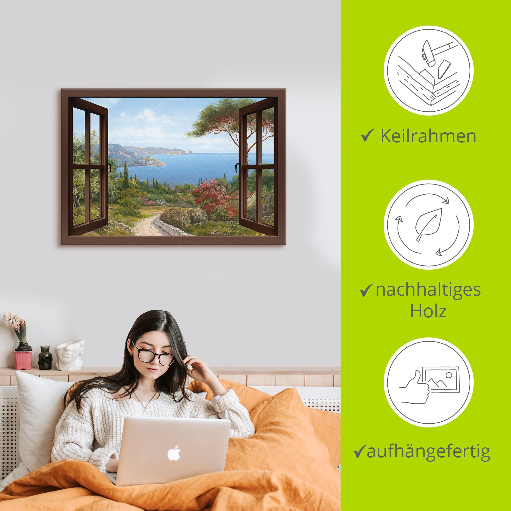 Artland Leinwandbild »Fensterblick Frühlingsmorgen« Fensterblick 1 Stk. tlg. als Leinwandbild, Poster, Wandaufkleber in verschied. Größen