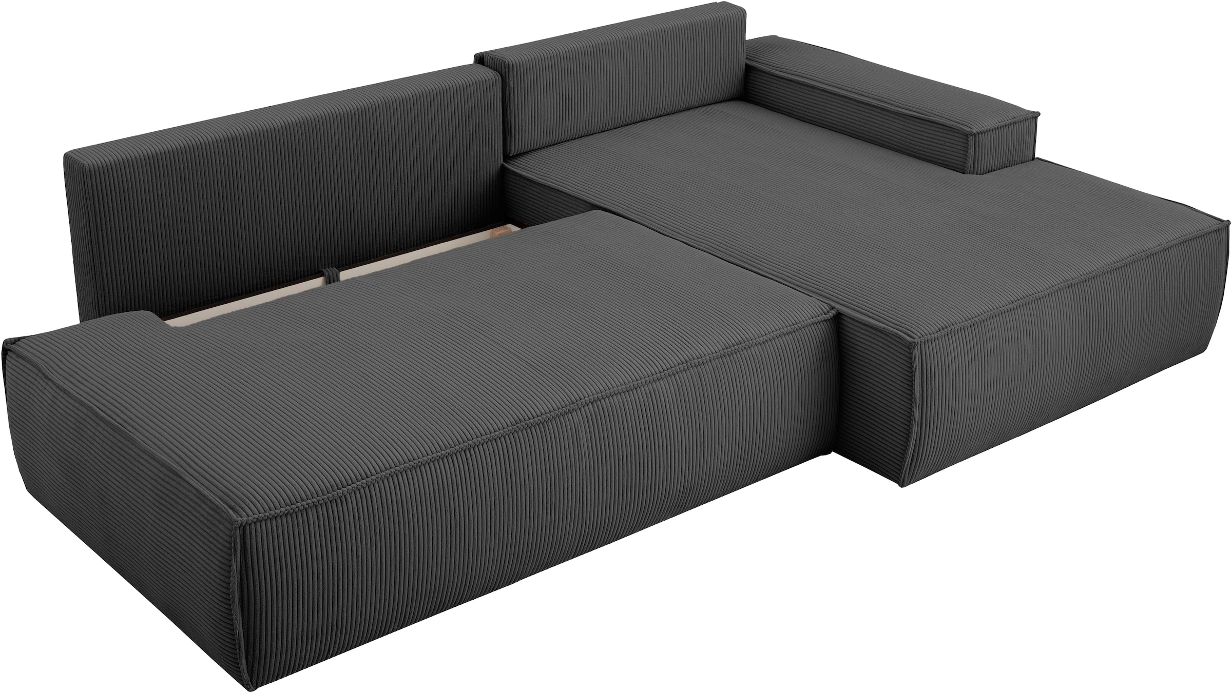 Home affaire Ecksofa »SHERWOOD, Schlafsofa in L-Form offen (275cm), Cord, Leinenoptik«, Schlaffunktion und Bettkasten, Kedernaht, hoher Sitz- & Liegekomfort