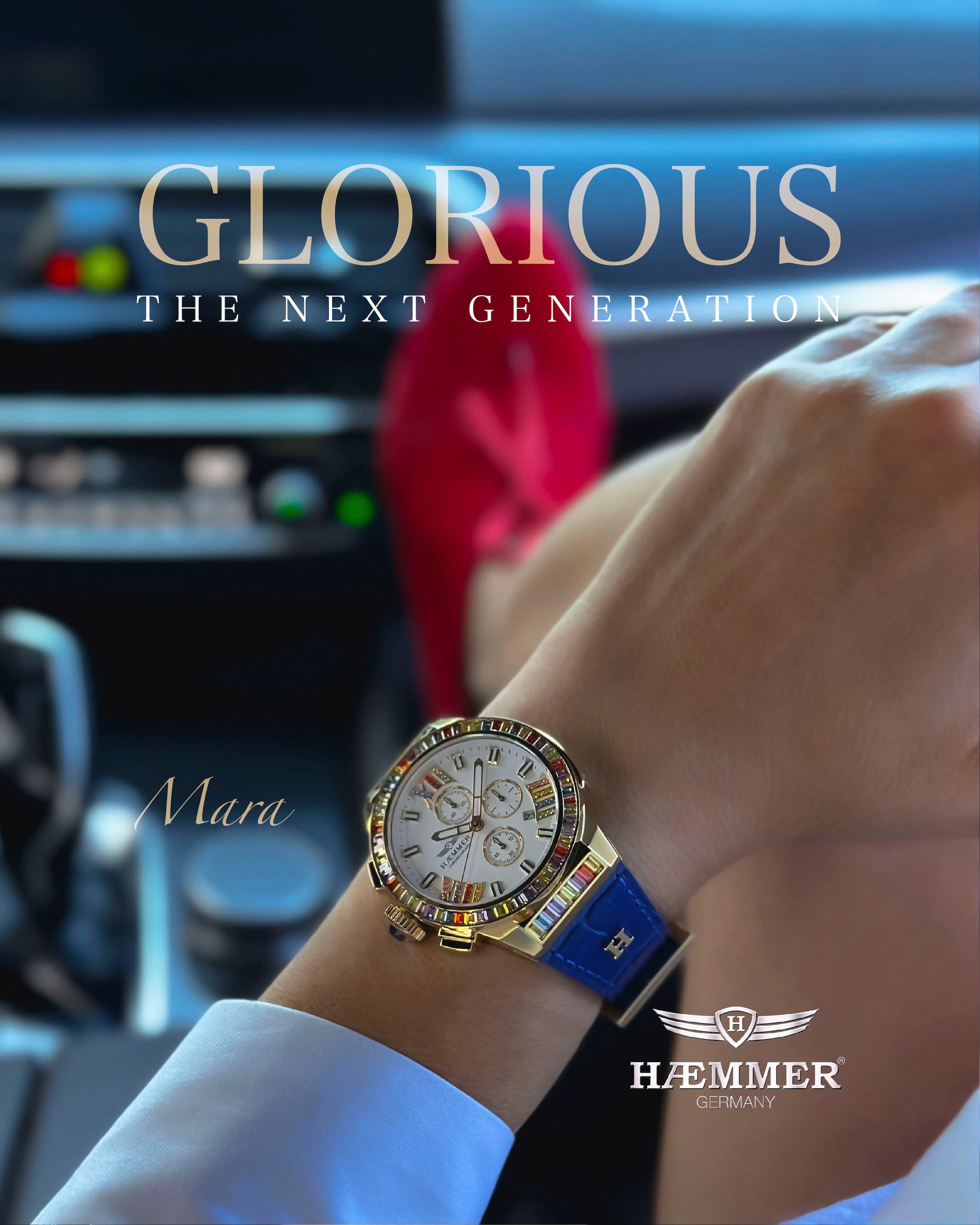 HAEMMER GERMANY Chronograph »GLORIOUS«, Quarzuhr, Damenuhr, Datum, Stoppfunktion, Saphirglas, Lederarmband