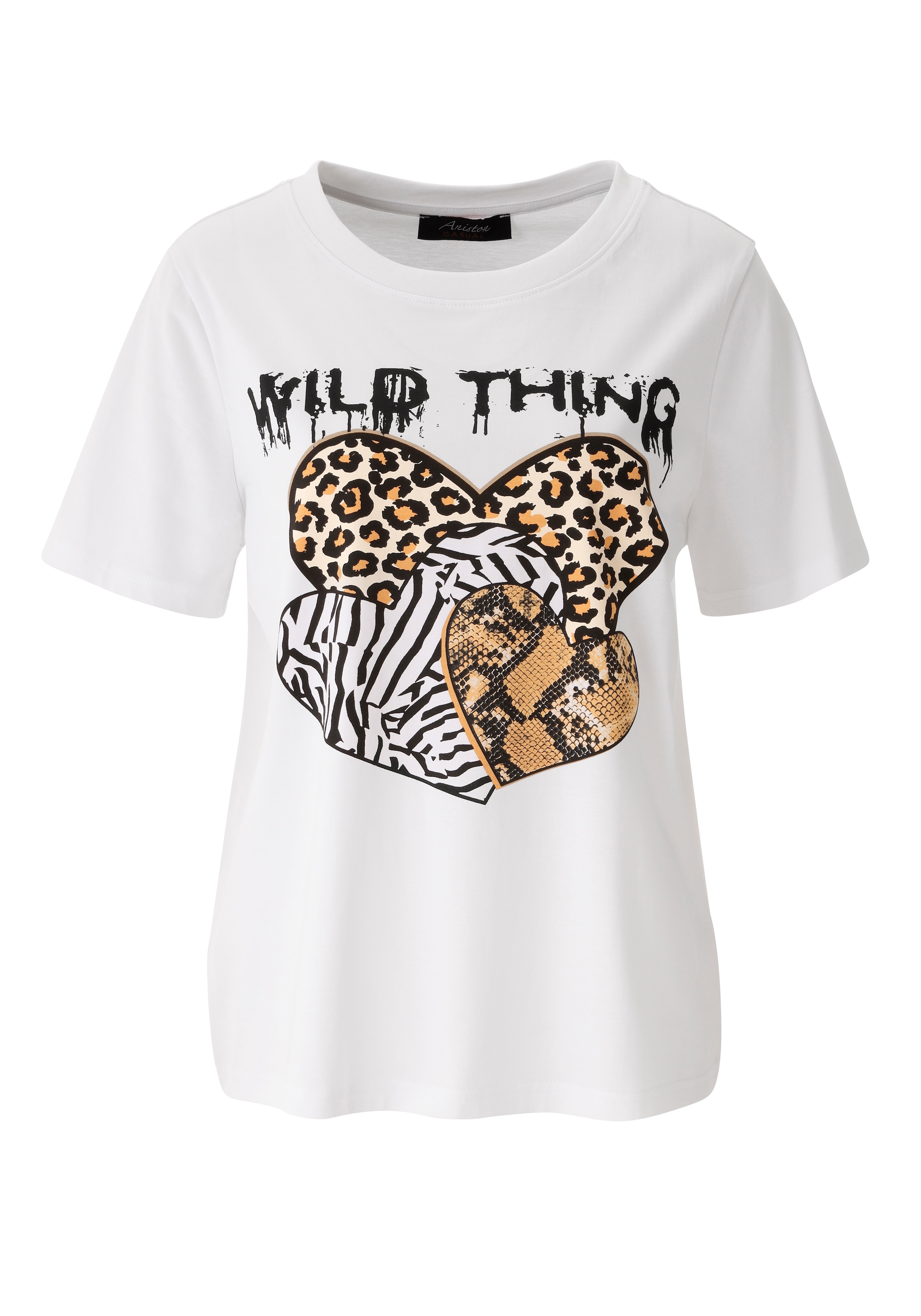 Aniston CASUAL T-Shirt mit Herzen, Animal-Drucken und Statement-Schriftzug - NEUE KOLLEKTION