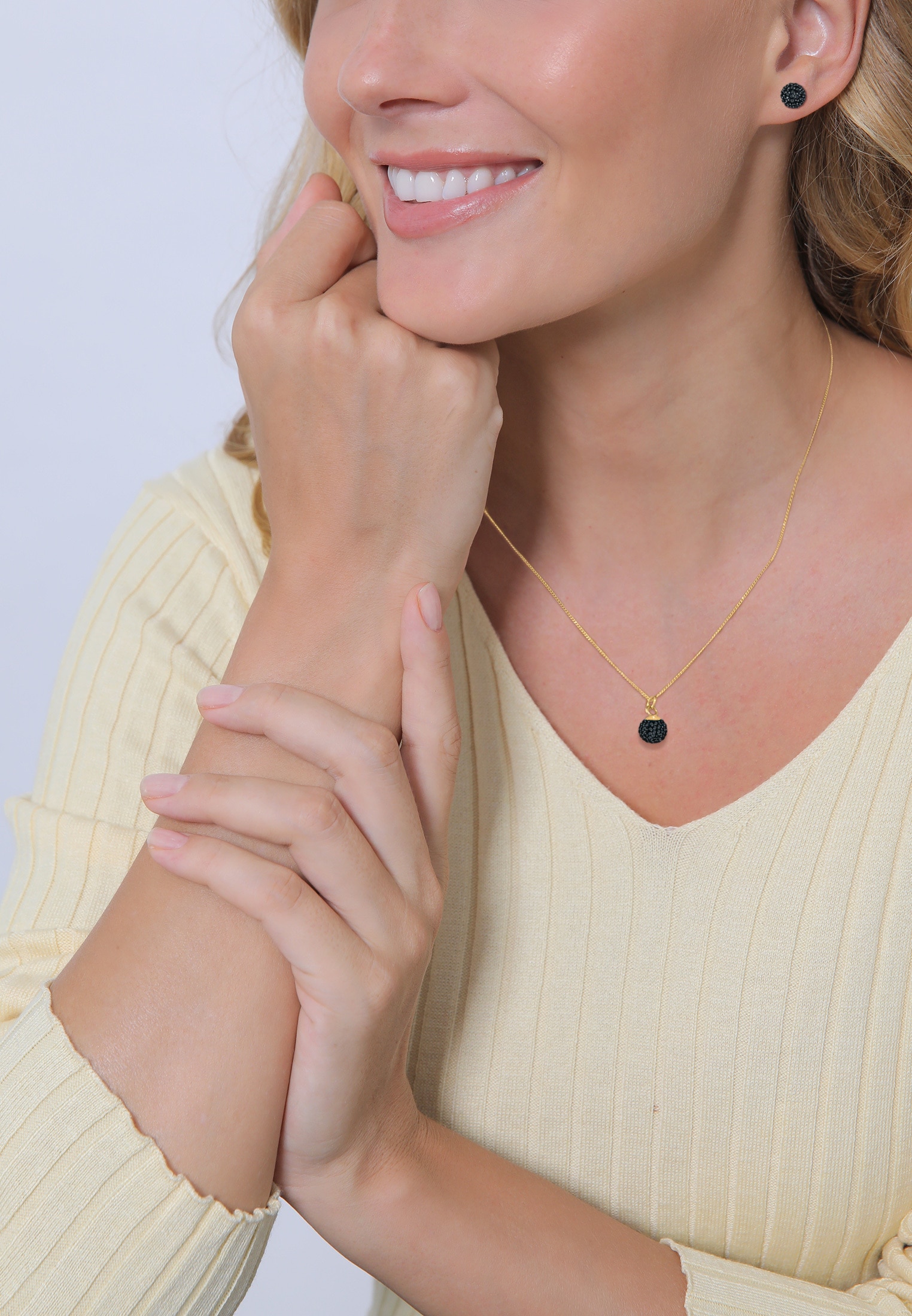 Elli Schmuckset »Kristall Glas Schwarz 925 Sterling Silber vergoldet«