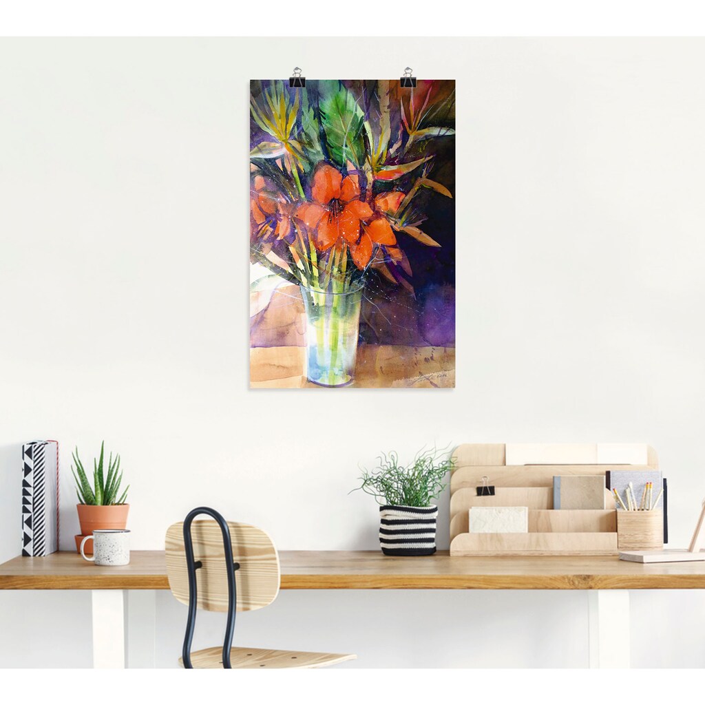 Artland Wandbild »Amaryllis und Strelizien in Vase«, Vasen & Töpfe, (1 St.), als Alubild, Leinwandbild, Wandaufkleber oder Poster in versch. Größen