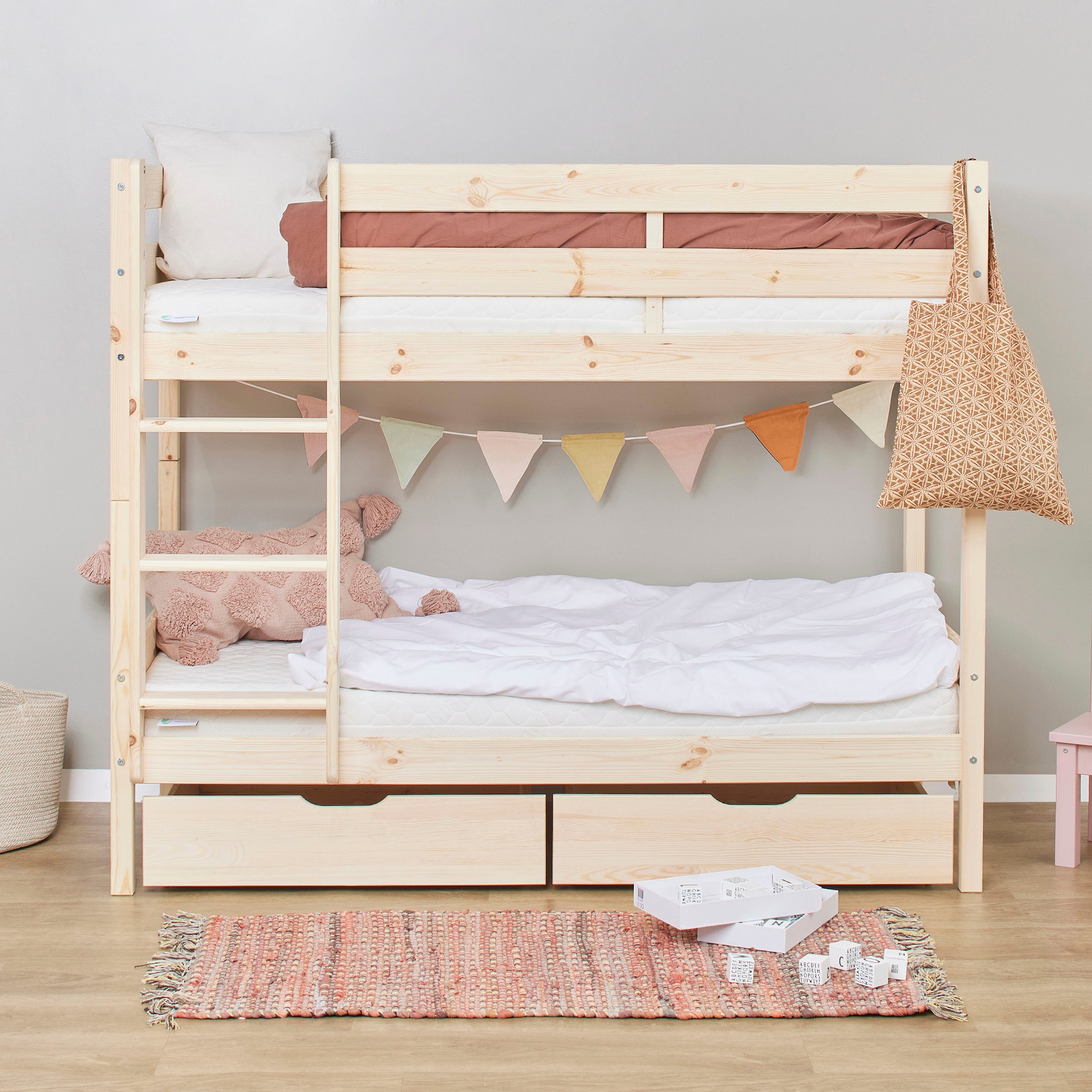 Hoppekids Etagenbett »ECO Comfort Kinderbett 90x200 oder 70x160 aus Massivholz in 4 Farben« TÜV, FSC und Nordisches Umweltzeichen – wahlweise mit Matratzen