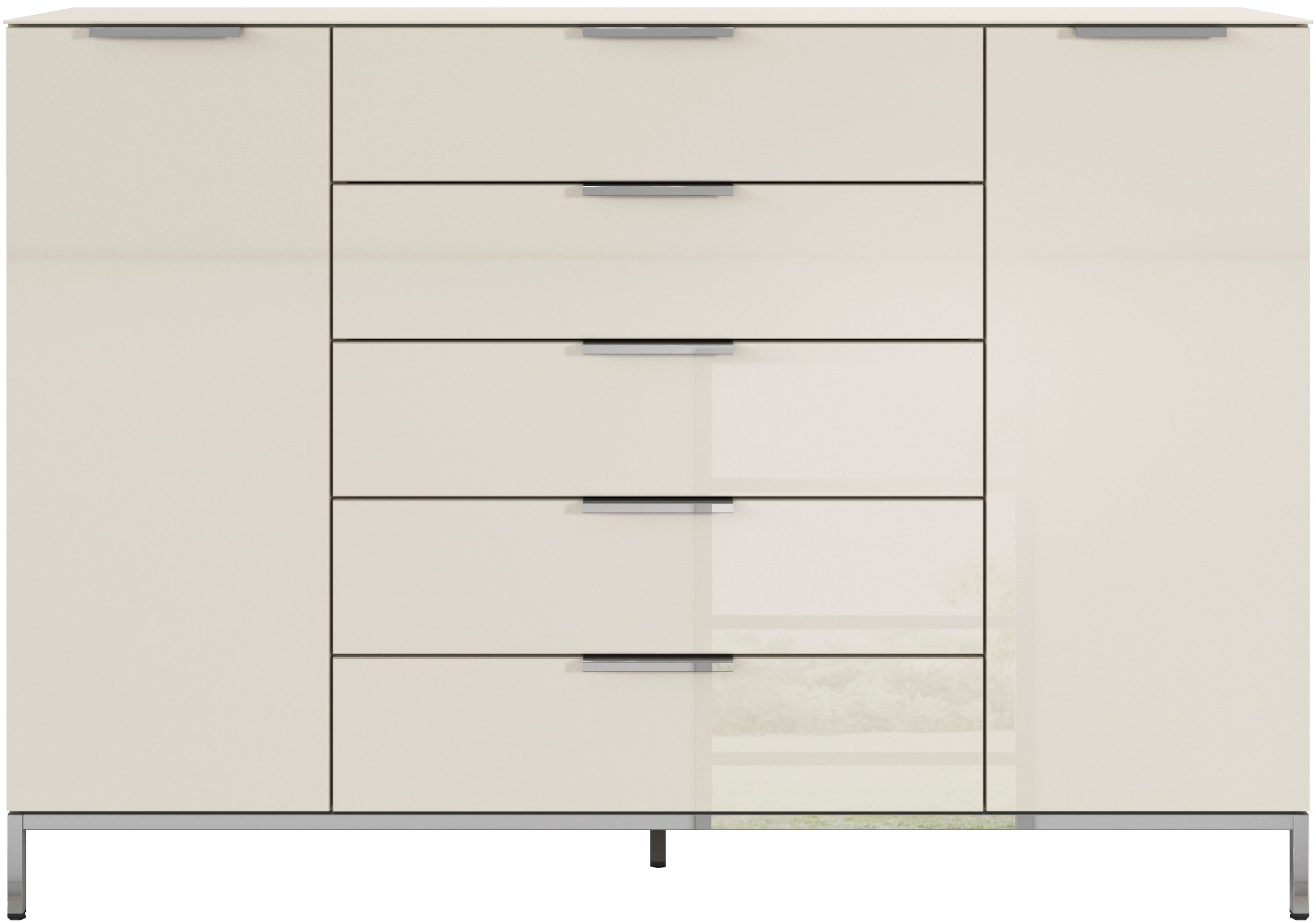 rauch Schubkastenkommode »Kommode Türkommode Sideboard Kombikommode FLIPP mit Glasfront«, (Breite 160/180 cm mit 4 Einlegeböden), 2-türig, 5 Schubladen, Soft-Close, Oberboden und Front Glas, 2 Breiten