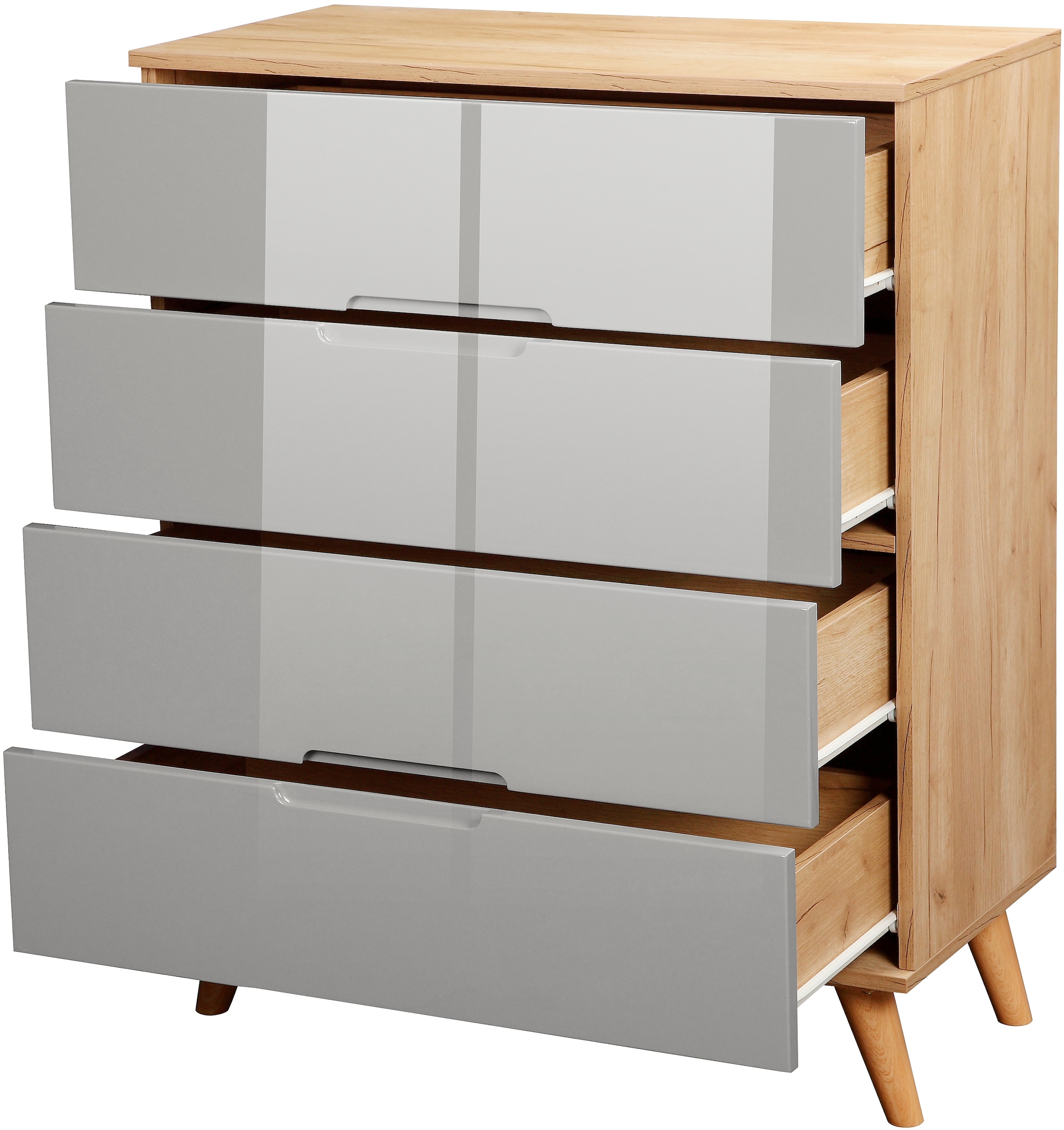 andas Schubkastenkommode »Lund Schlafzimmerschrank Wäscheschrank mit hochglänzenden Fronten«, (Kommode mit 4 Schubladen für viel Stauraum), Schlafzimmerkommode Bestseller im skandinavischem Design