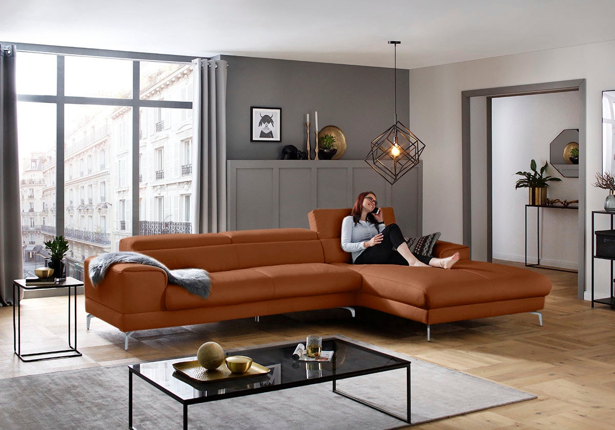 W.SCHILLIG Ecksofa »piedroo, Designsofa mit tollem Sitzkomfort, bequem und elegant, L-Form«, Kopfteilverstellung, wahlweise mit Sitztiefenverstellung, Breite 343cm