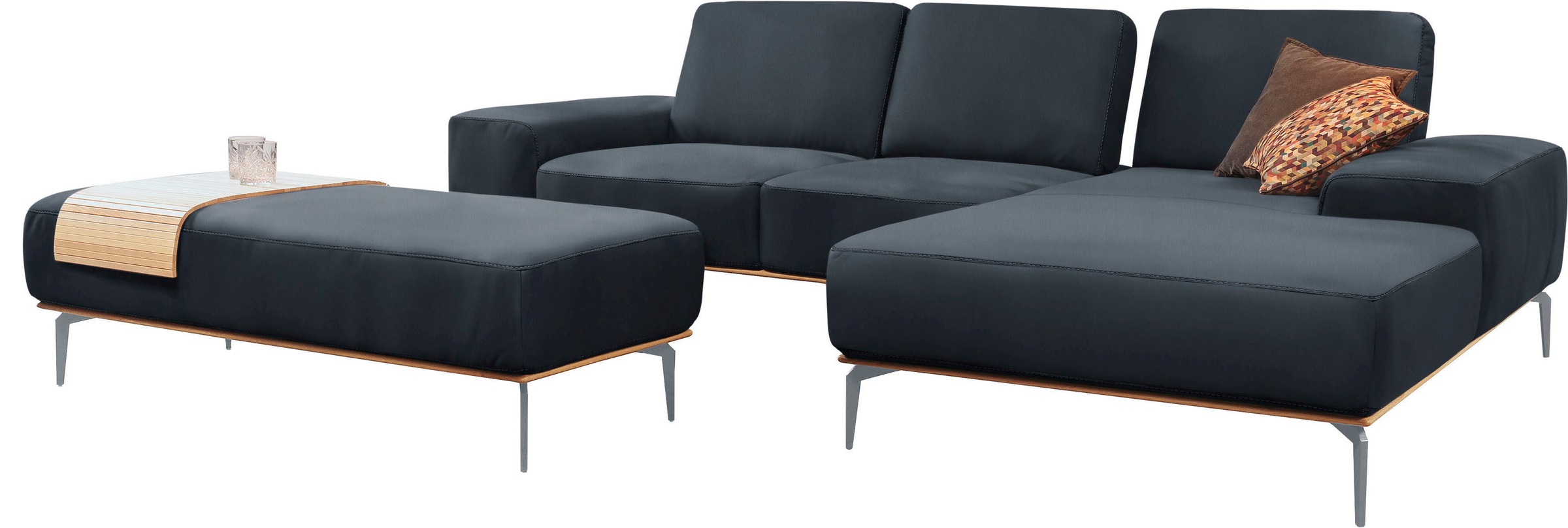 W.SCHILLIG Ecksofa »run, Designsofa mit tollem Sitzkomfort, bequem, L-Form«, mit elegantem Holzsockel, Füße in Silber matt, Breite 279 cm