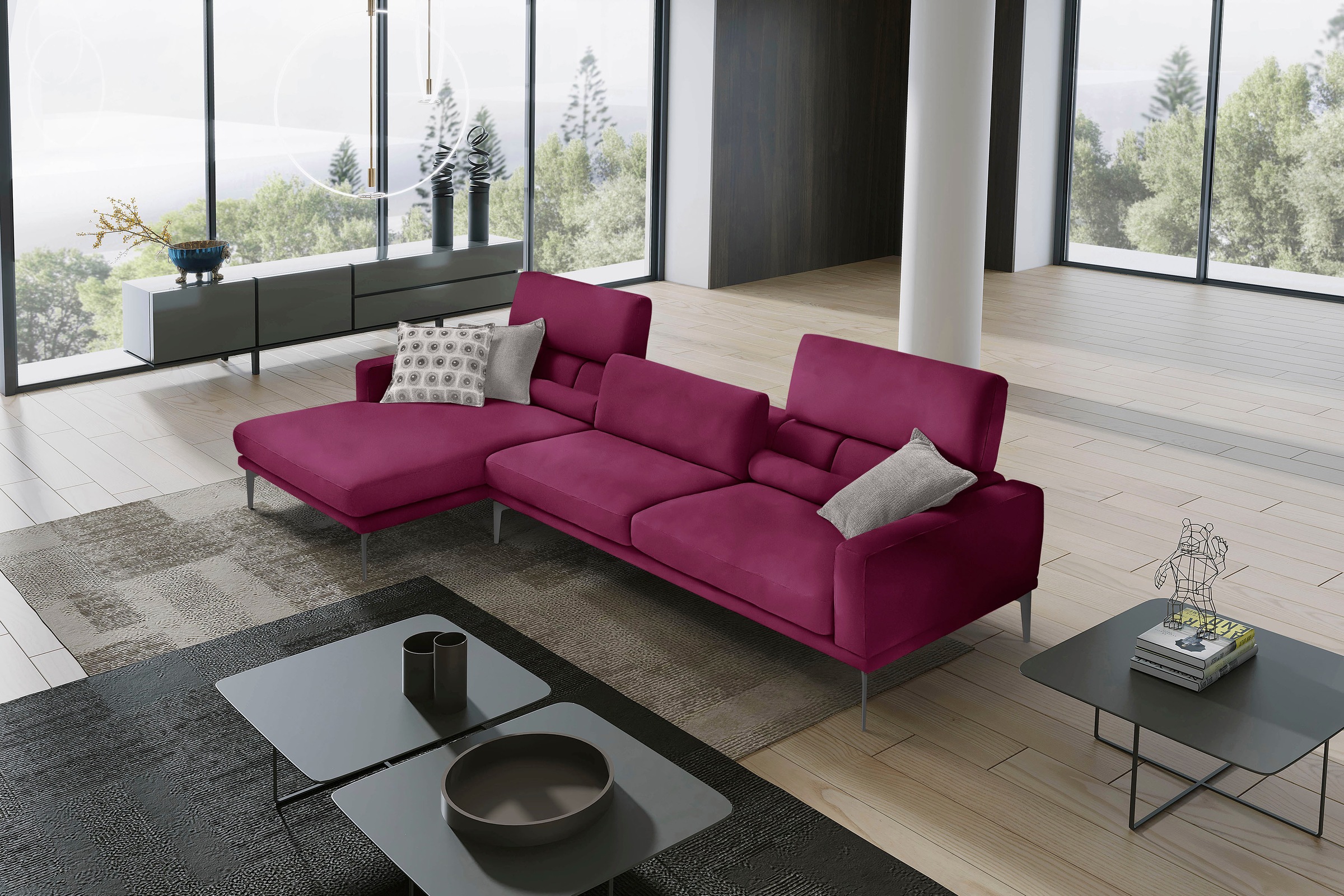 Egoitaliano Ecksofa »Masu, Design trifft sensationellen Sitzkomfort«, inkl. 2 Kissenrollen, Rückenelemente manuell verstellbar, Metallfüße