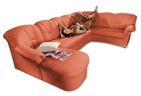 DOMO collection Wohnlandschaft »Papenburg, zeitlose Rückensteppung, elegante Formensprache, U-Form«, in großer Farbvielfalt, wahlweise mit Bettfunktion