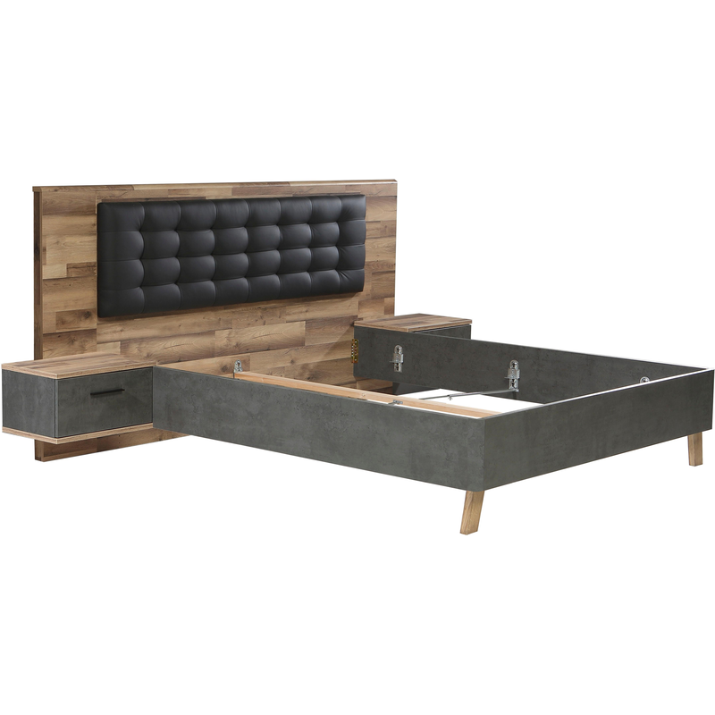 FORTE Bettanlage »Ricciano« Set, 3 Stk. tlg. mit 2 Nachttischen und Polsterkopfteil Stabeichefarben/Betonfarben dunkelgrau Ohne Bettbeleuchtung