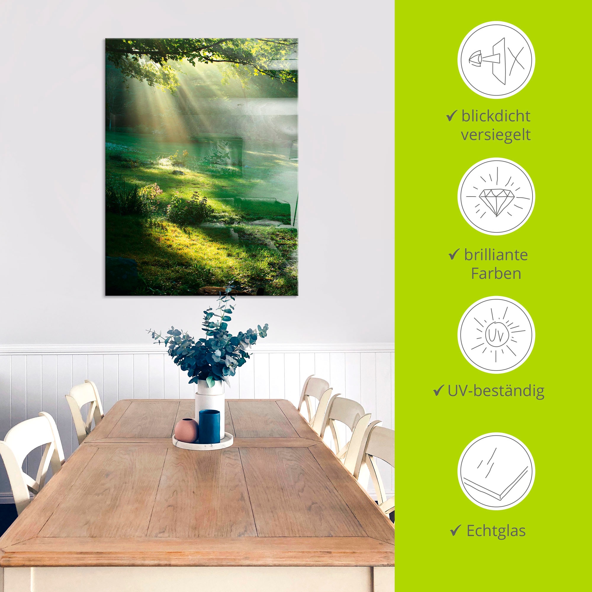 Artland Glasbild »Lichtkegel« Wald 1 Stk. tlg. in verschiedenen Größen