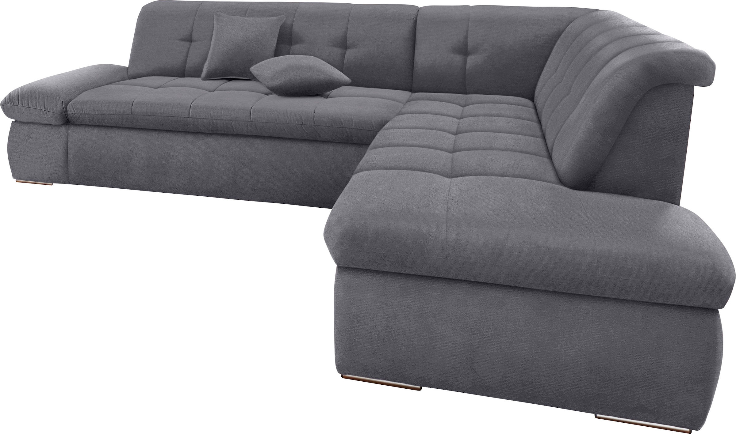 DOMO collection Ecksofa »NMoric incl. Zierkissen B/T/H: 273/216/80 cm L-Form«, Ottomanen-Abschluss, wahlweise mit Bettfunktion und Armlehnverstellung