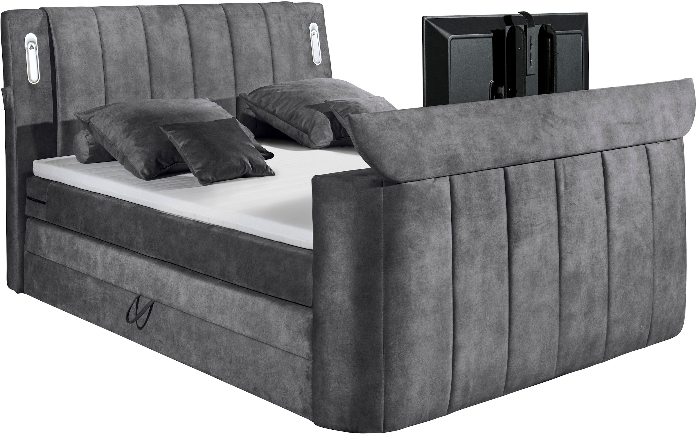 ED EXCITING DESIGN Boxspringbett »Dallas«,  inkl. Topper, LED-Beleuchtung, TV Halterung (bis 40 Zoll) und 2 Bettkästen
