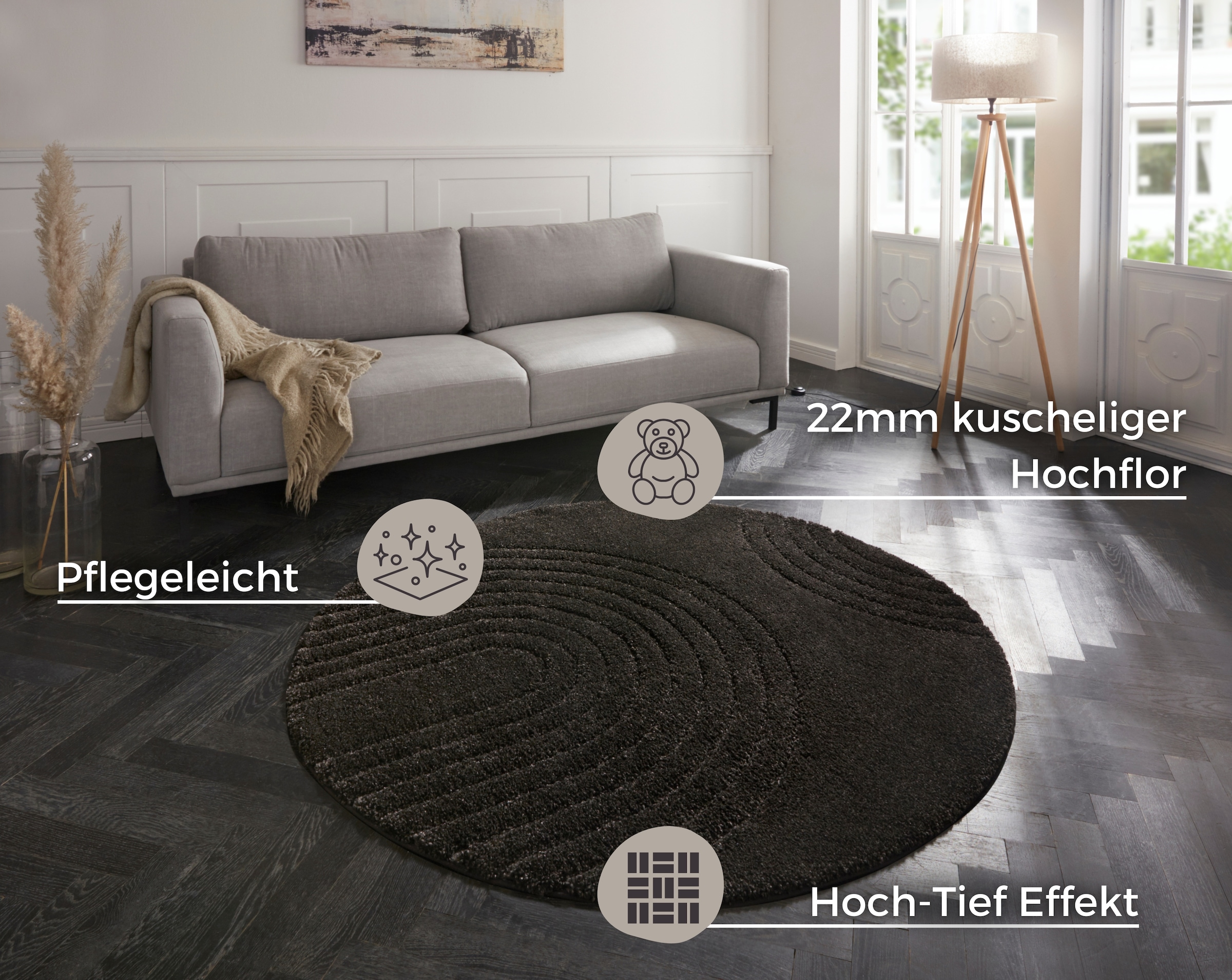 HANSE Home Designteppich »Fergus«, rund, 22 mm Höhe, Shaggy, Weich, Skandi, günstig online kaufen