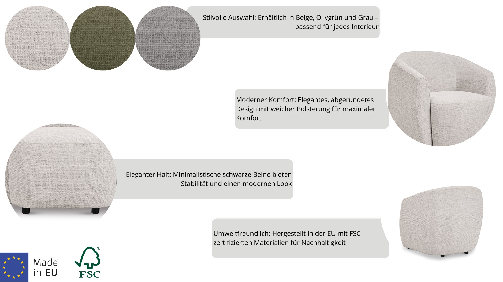 andas Sessel »Vallsta«, Breite 85 cm, Chenille oder Boucle Stoff, Drehfunktion verfügbar