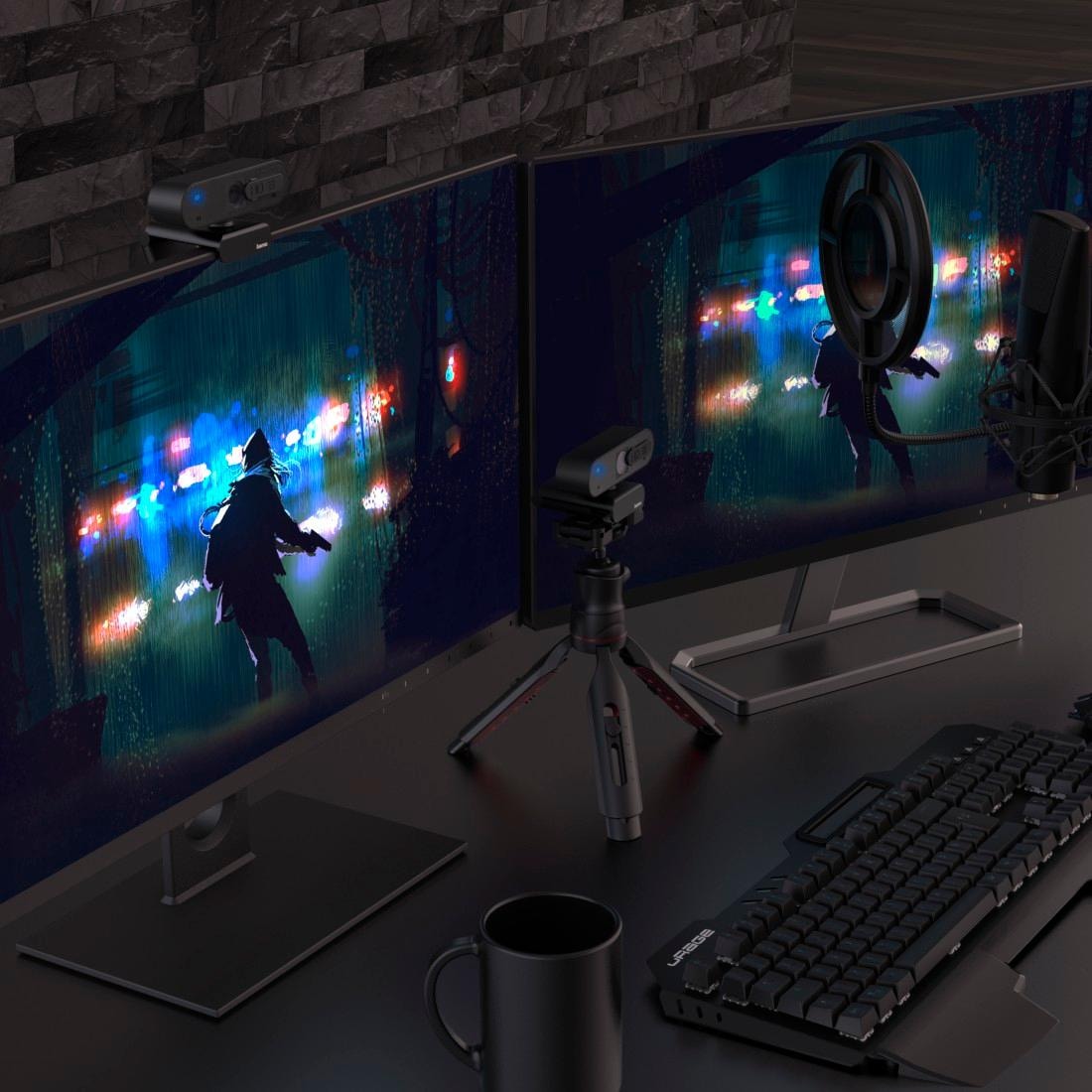Hama Full HD-Webcam »PC Webcam für Laptop PC, Streaming, Chatten mit Mikrofon, Windows Mac«, Full HD, Plug & Play, verschließbare Linse, Standfuß, Stativgewinde, drehbar