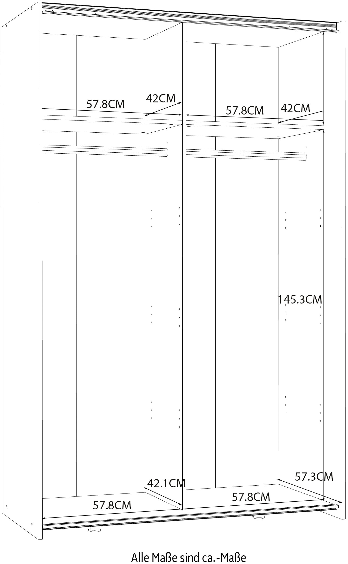 FORTE Kleiderschrank, (B/H/T ca. 120x190,5x61,2 cm)