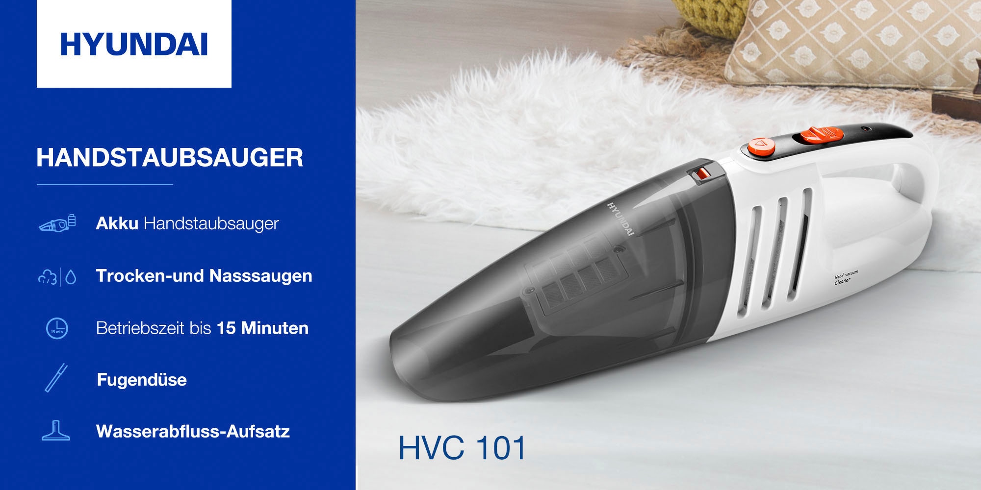 Hyundai Akku-Handstaubsauger »HVC101«, Akku 4,8 V NiMH, Akkudauer bis zu 15 Min