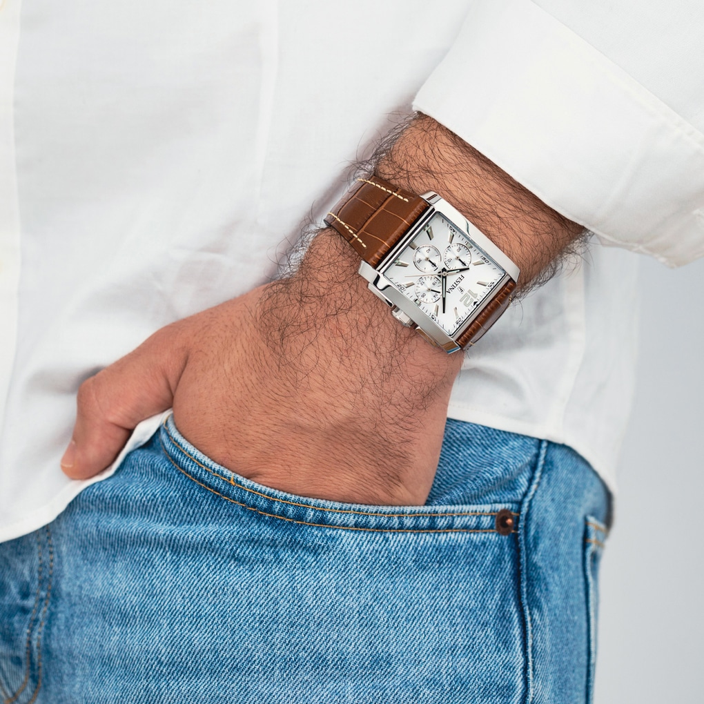 Festina Chronograph Armbanduhr, Quarzuhr, Herrenuhr, Stoppfunktion, Lederarmband