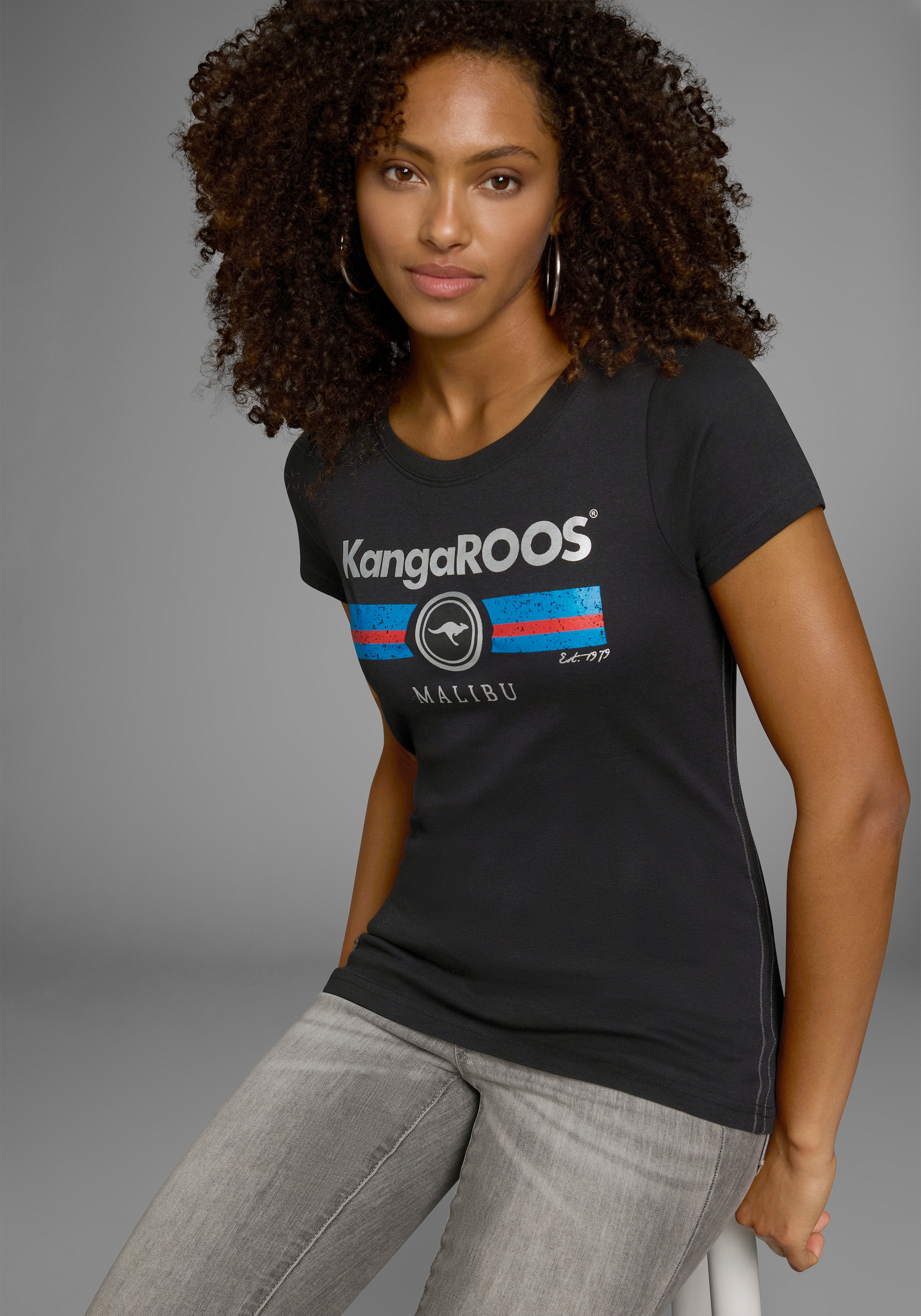 KangaROOS T-Shirt, Kurzarm, unifarben und bedruckt, Rundhalsausschnitt
