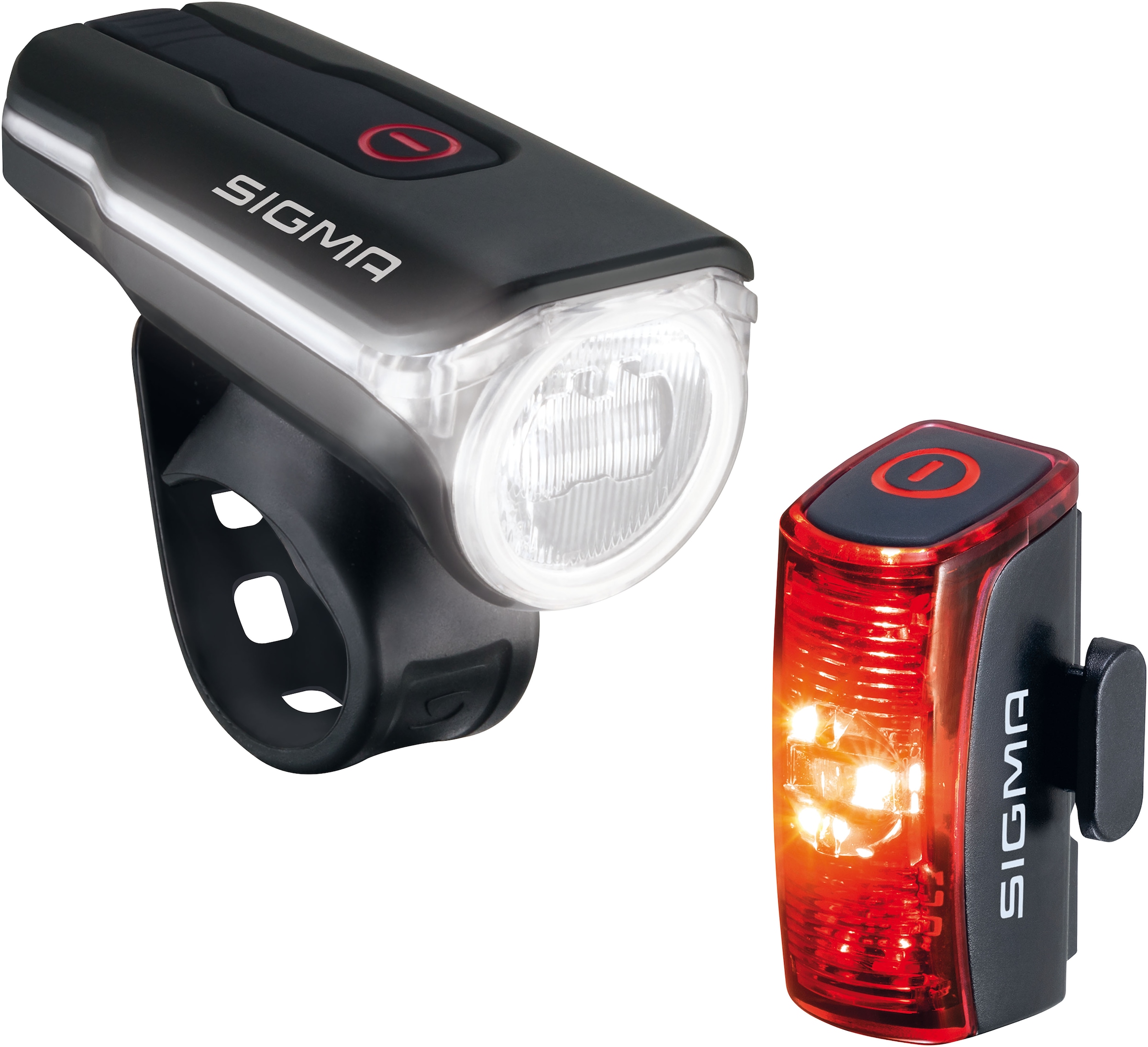 SIGMA SPORT Fahrradbeleuchtung »Beleuchtungsset Aura 60 USB/Infinity«, (Set, 5 tlg., Frontlicht-Rücklicht-Halterungen-Micro-USB Kabel)