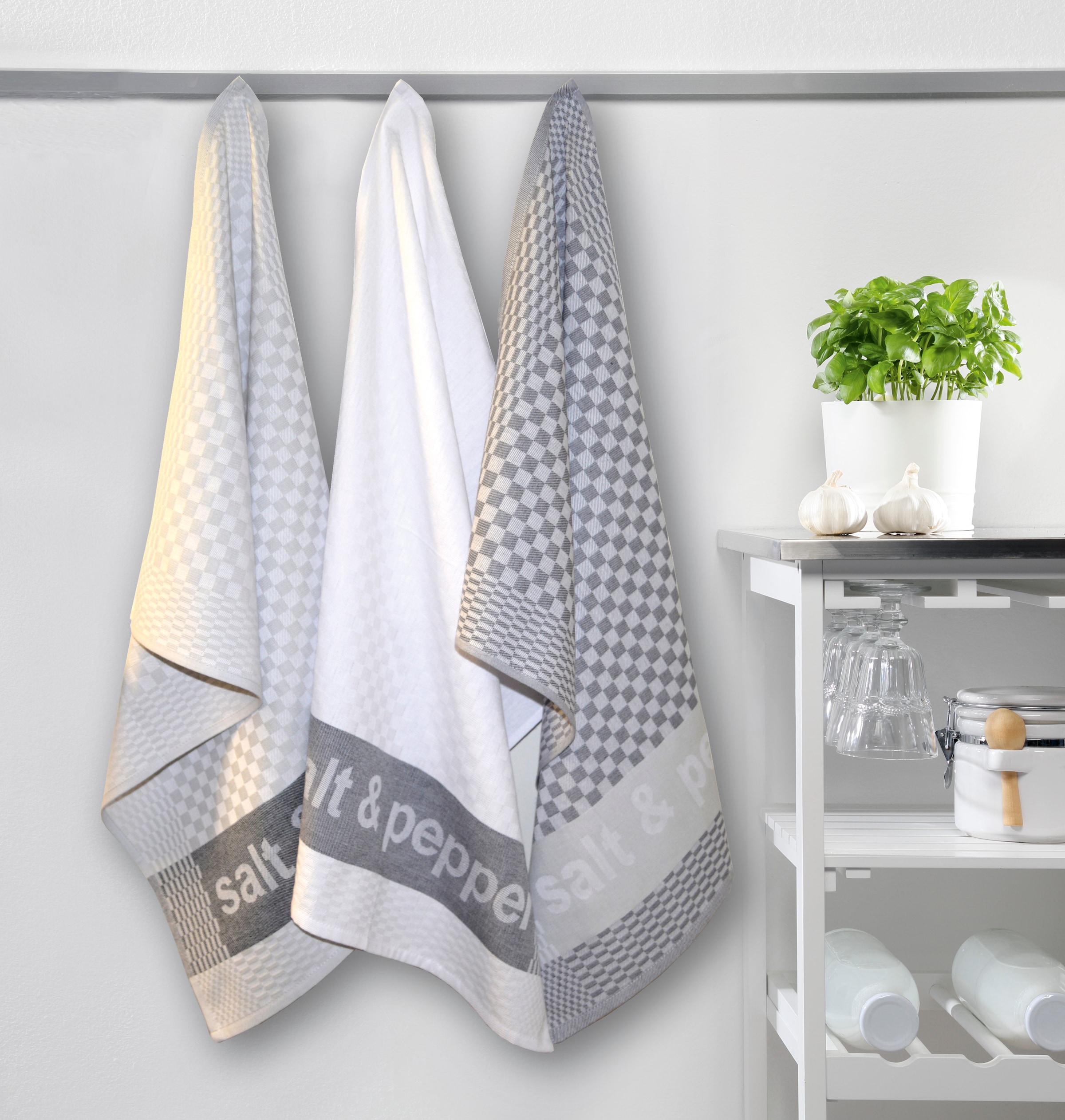 Dyckhoff Geschirrtuch »Salt & Pepper, Maße je Tuch ca. 50x70 cm«, (Set, 6 tlg.), mit drei verschiedenen Motiven