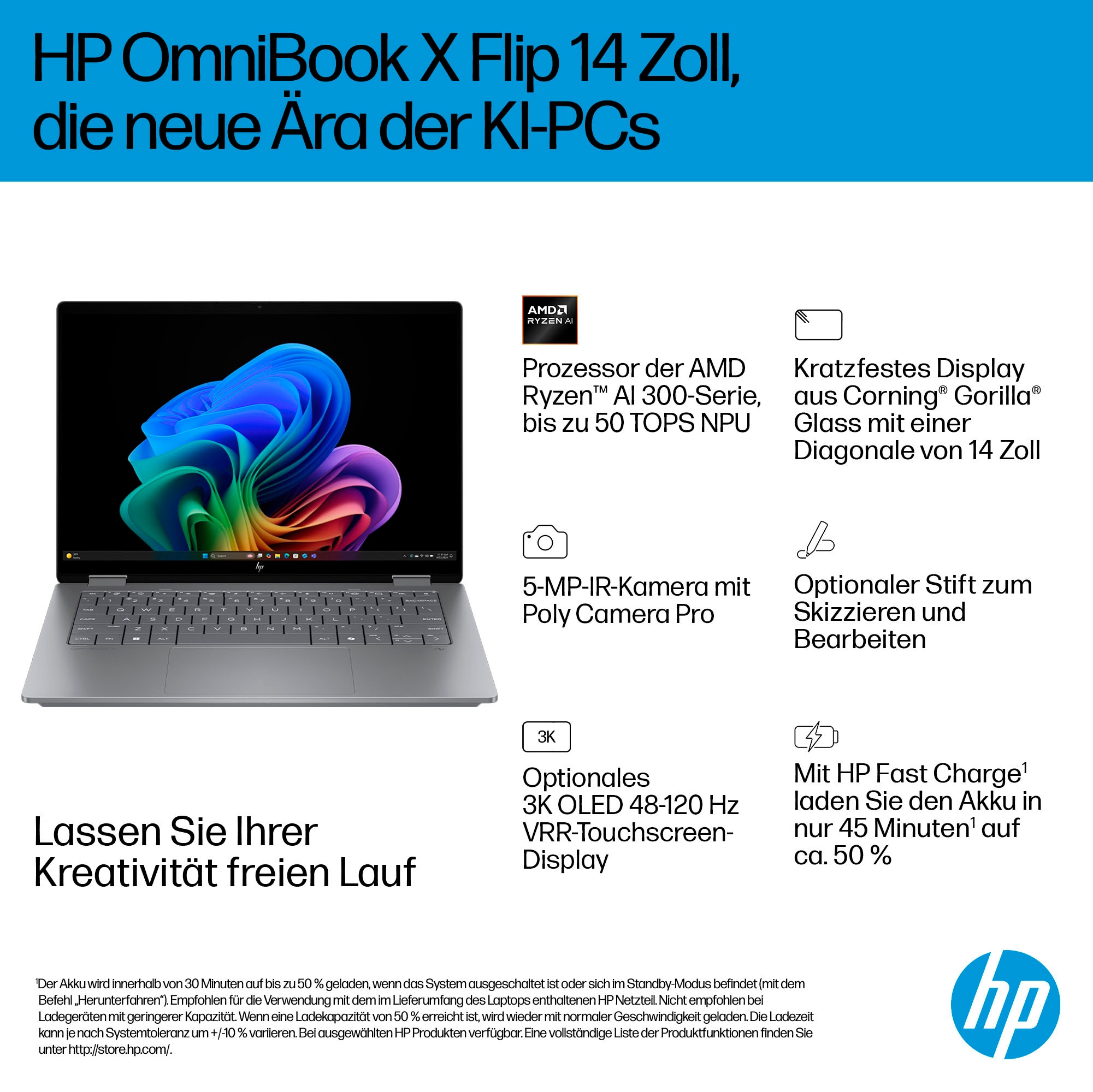 HP Convertible Notebook »OmniBook X Flip 14-fk0252ng«, 35,6 cm, / 14 Zoll, AMD, Ryzen™ AI 5, Radeon, 512 GB SSD