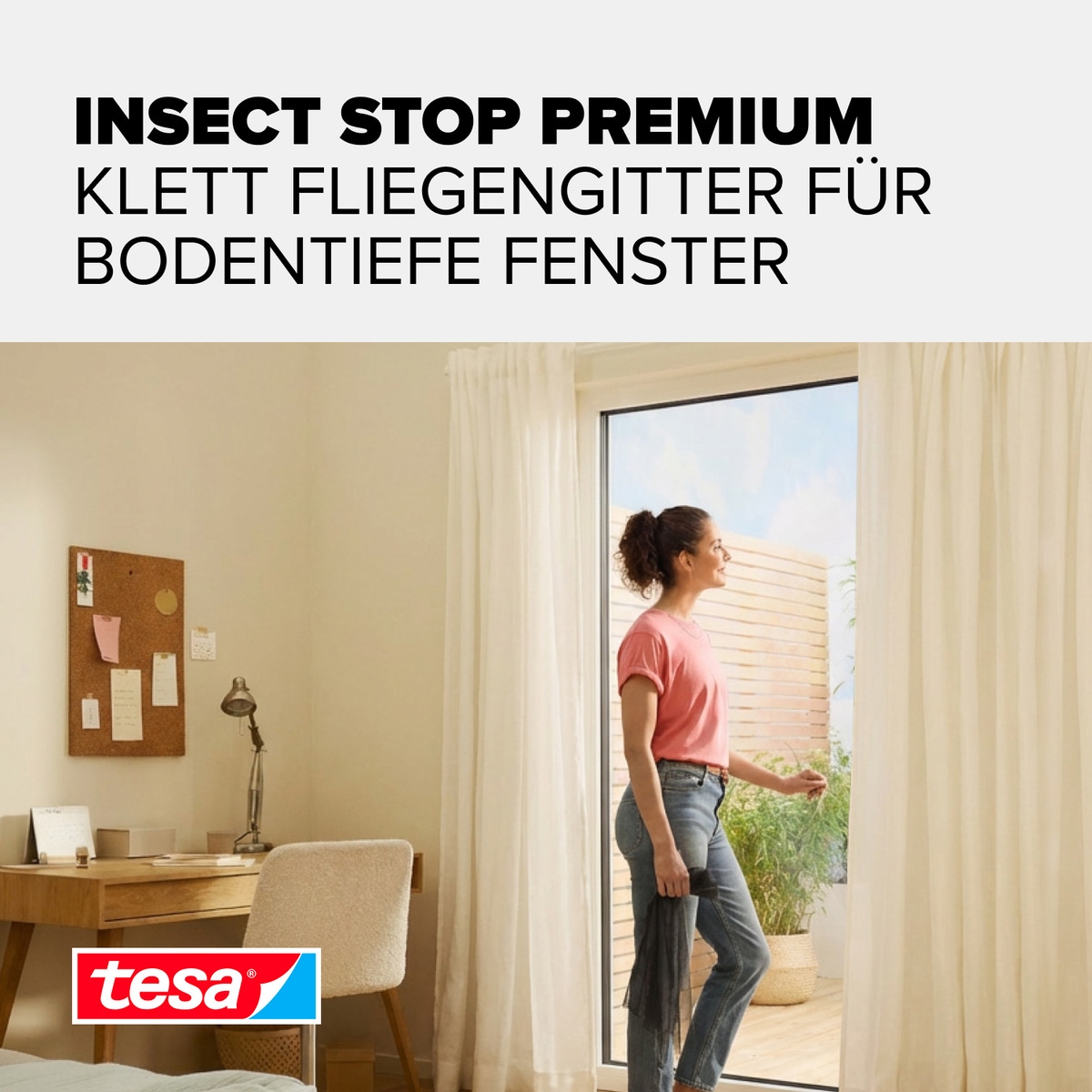 tesa Fliegengitter-Gewebe »Premium für Fenster, Insektenschutz mit Klettband - 120 x 240 cm« Packung, Fliegennetz, Klettband, Andrück und Schneidehilfe, 1 Stk. tlg. Insektenschutzgitter - ohne Bohren - zuschneidbar