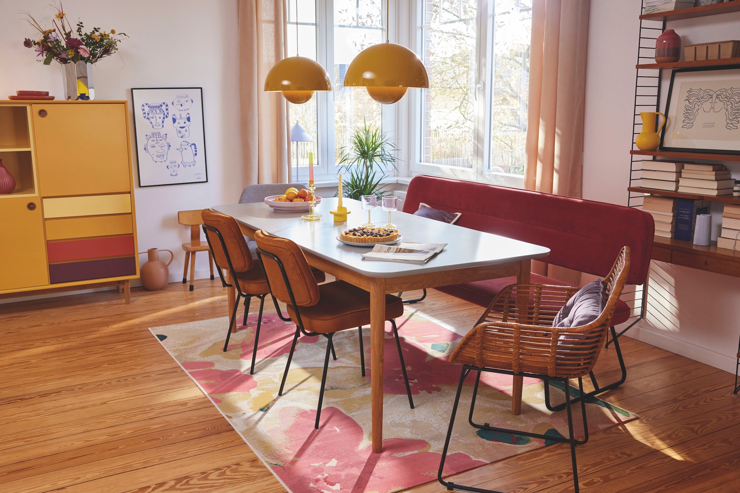 TOM TAILOR HOME Teppich »Garden Blossom«, rechteckig, 3 mm Höhe, Flachgewebe, modernes Blumen Design, In- und Outdoor geeignet