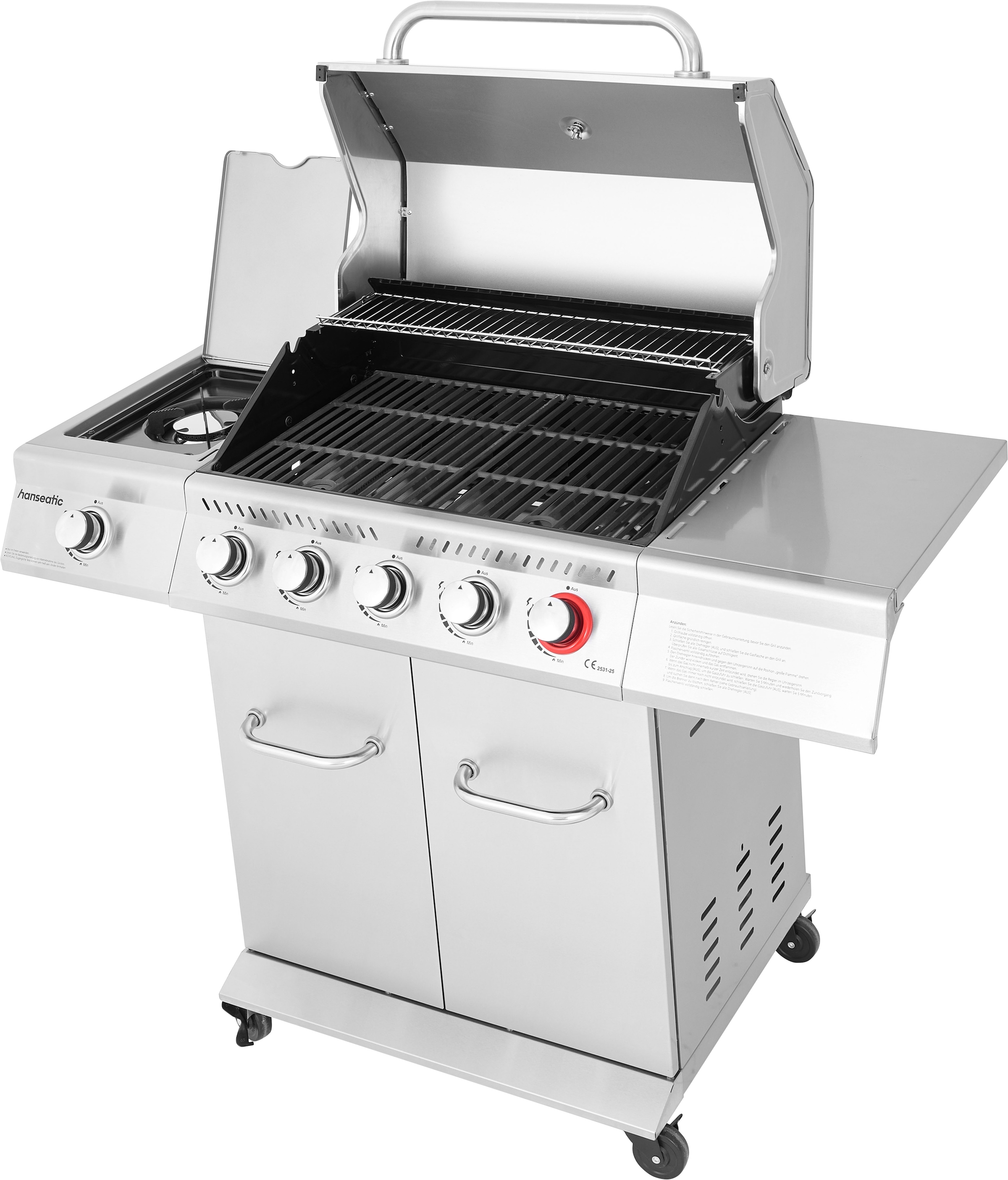 Hanseatic Gasgrill »Richland, 5 Brenner (inkl. Turbobrenner) + Seitenbrenner 21,5kw Gesamt« inkl. 3 Jahre Herstellergarantie