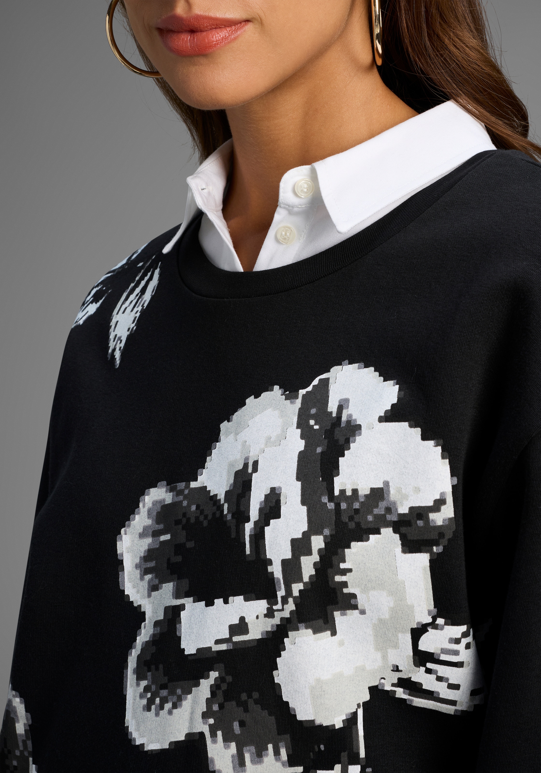 Laura Scott Sweater , Weiche Baumwollmischung mit Rundhalsausschnitt und Blumenprint
