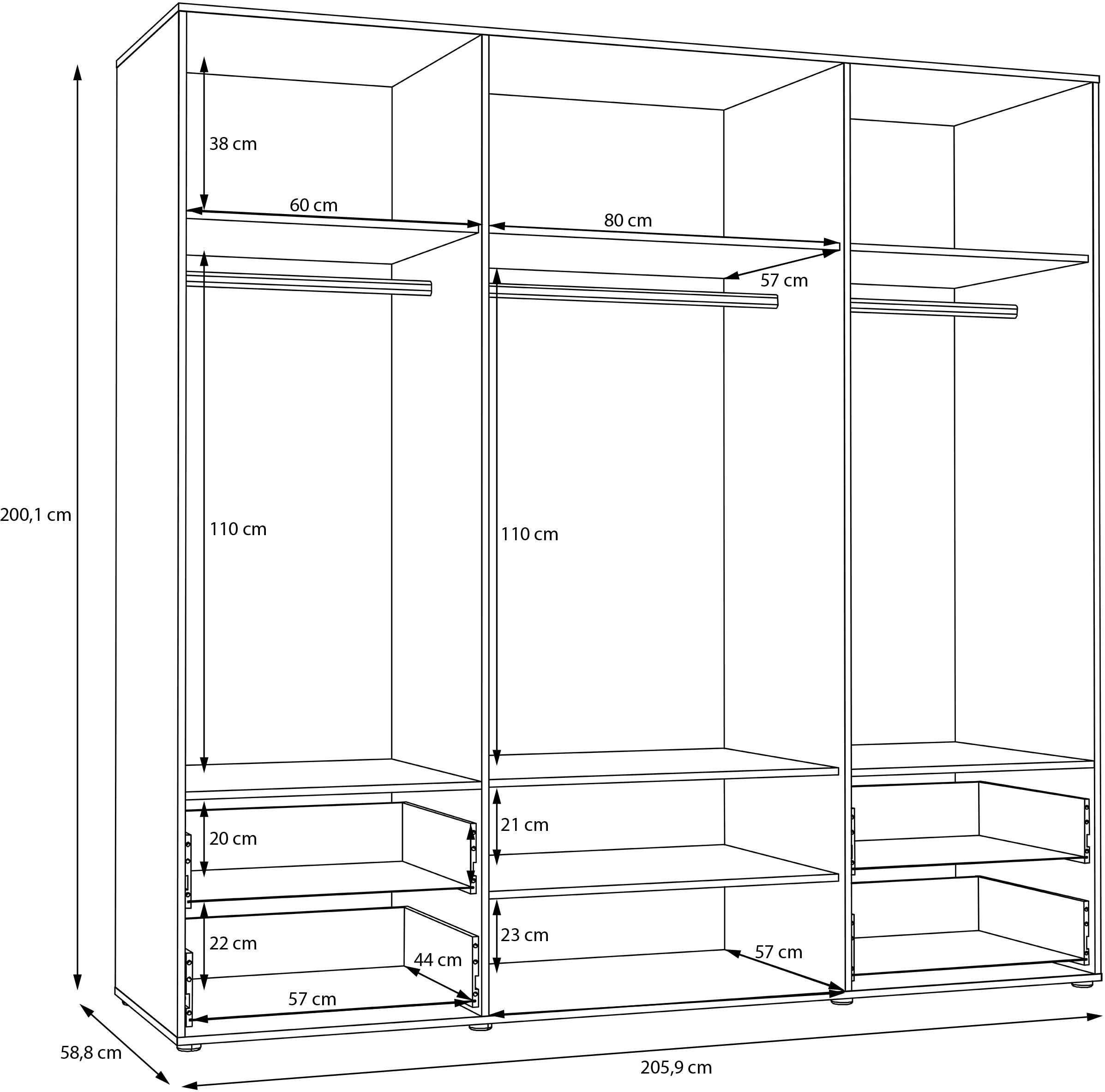 FORTE Drehtürenschrank »Mokkaris. OTTOs Choice, TOPSELLER! verschiedene Größen und Farben«, (BHT ca. 145x200x59cm oder BHT ca. 206x200x59cm), mit Schubladen und schwarzen Stangengriffen, Made in Europe