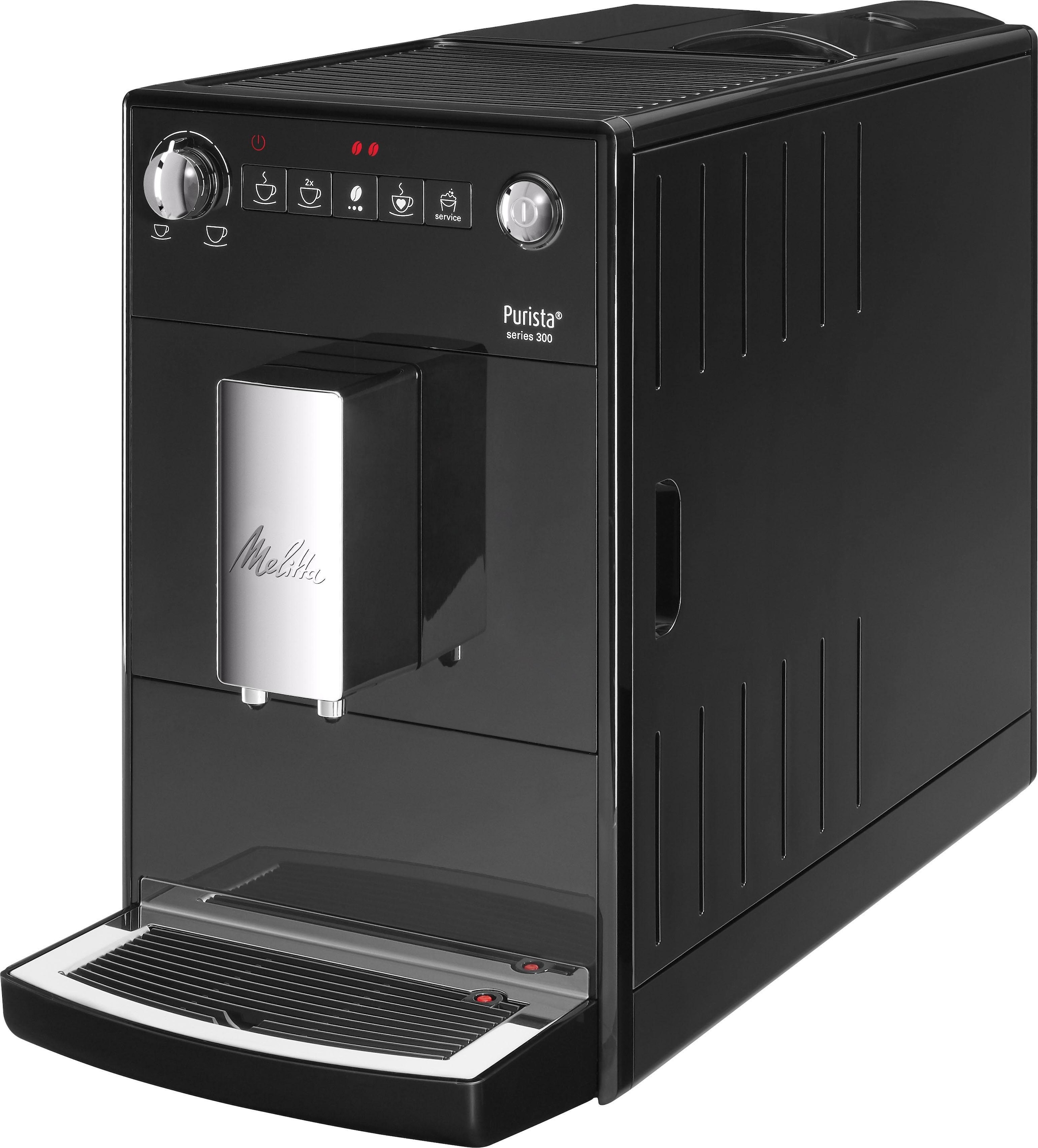  Melitta Purista - Kaffeevollautomat - flüsterleises Mahlwerk -  Direktwahltaste - 2-Tassen Funktion - 3-stufig einstellbare Kaffeestärke -  Silber/Schwarz (F230-101)