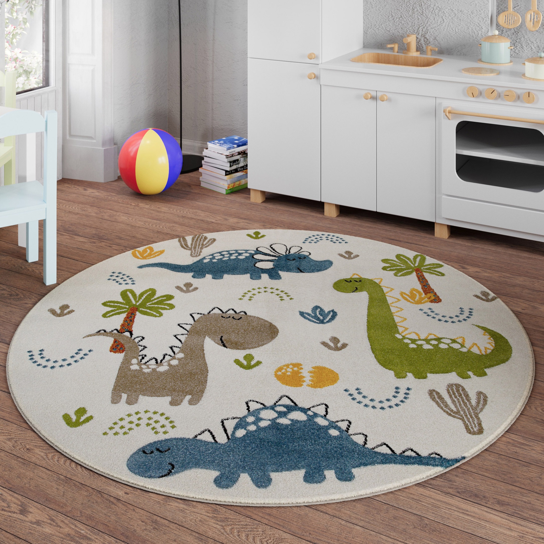 SMART KIDS Kinderteppich »Dino & Friends«, rund, 10 mm Höhe, Moderner Spiel günstig online kaufen