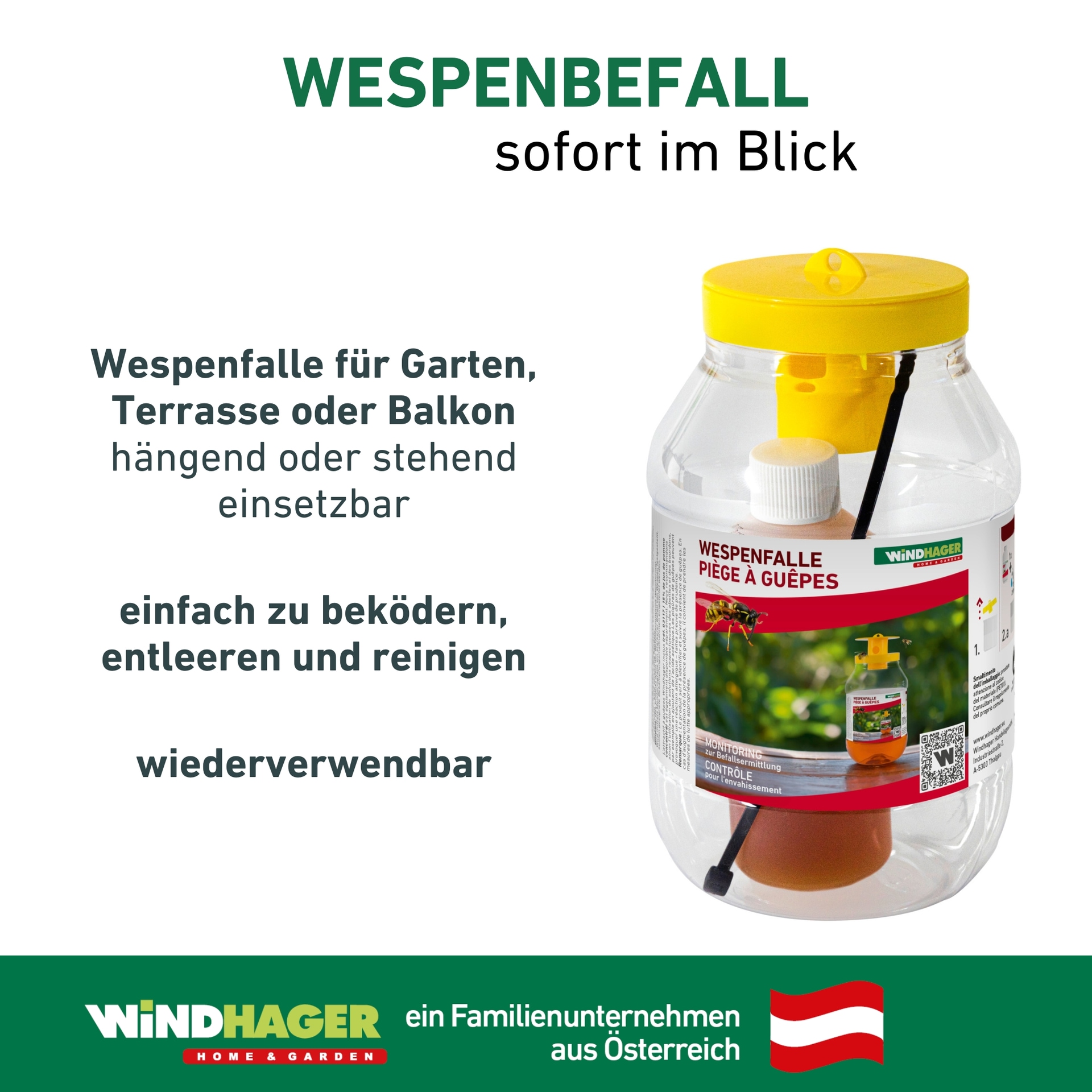 Windhager Insektenfalle »Wespenfalle inkl. Bienenfreundliche Köder« Wespen vertreiben, Mittel gegen Wespen, 1 Flasche 125 ml