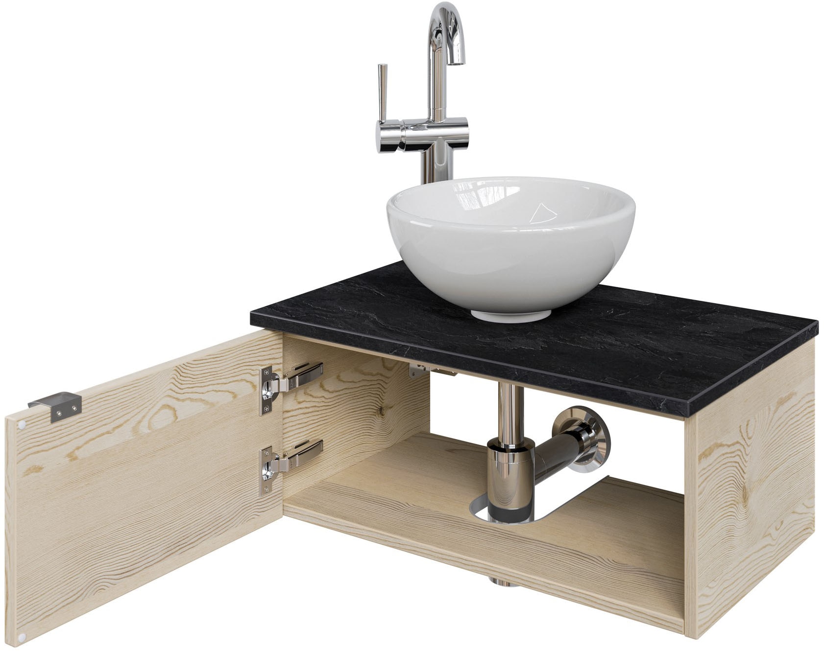 Saphir Waschtisch »Serie 6915 Waschschale mit Unterschrank für Gästebad, Gäste WC«, 61 cm mit Keramik-Aufsatzbecken, 1 Tür und 1 Fach