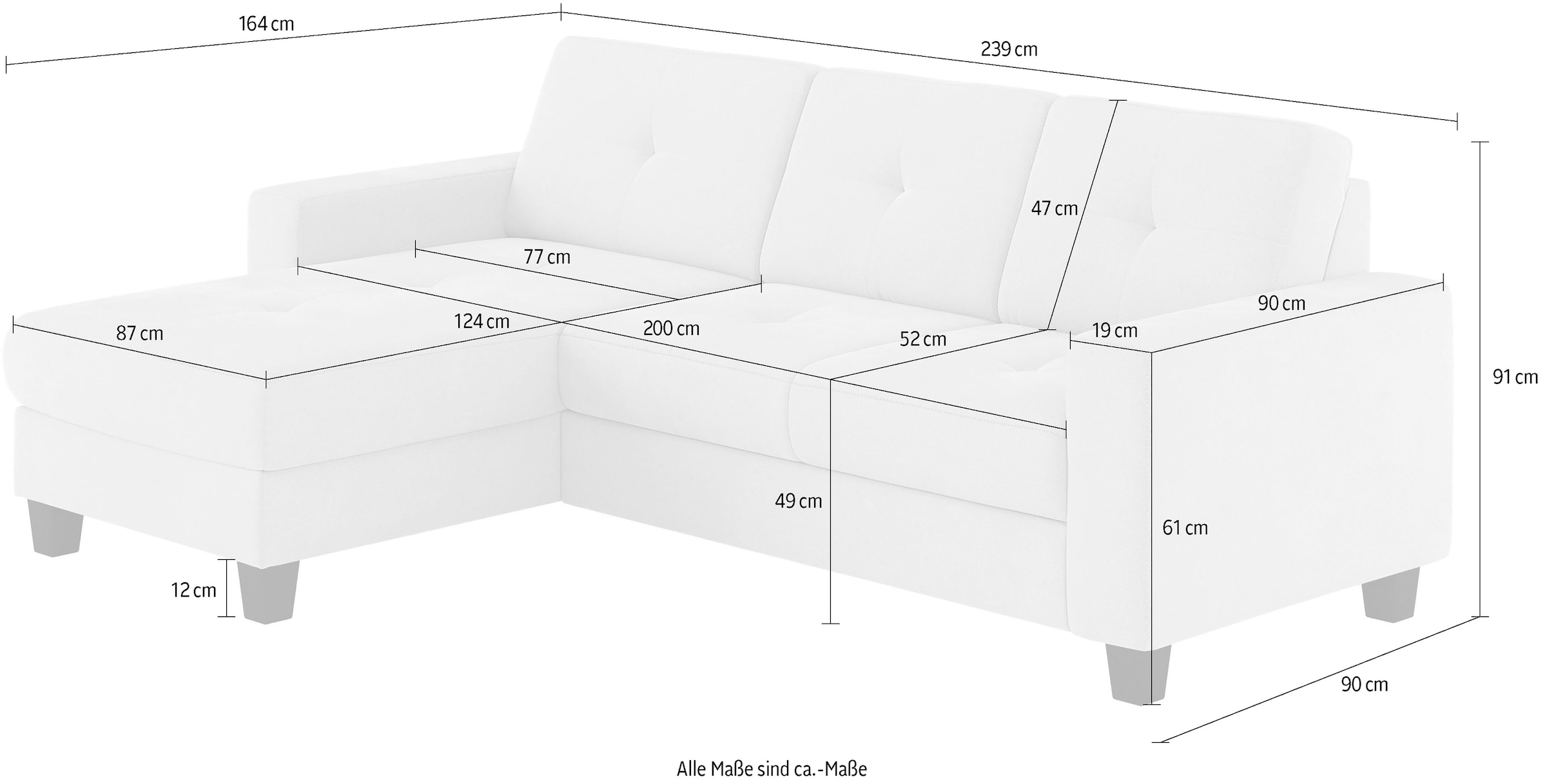 Places of Style Ecksofa »Varese L-Form«, Kreuznaht in beige