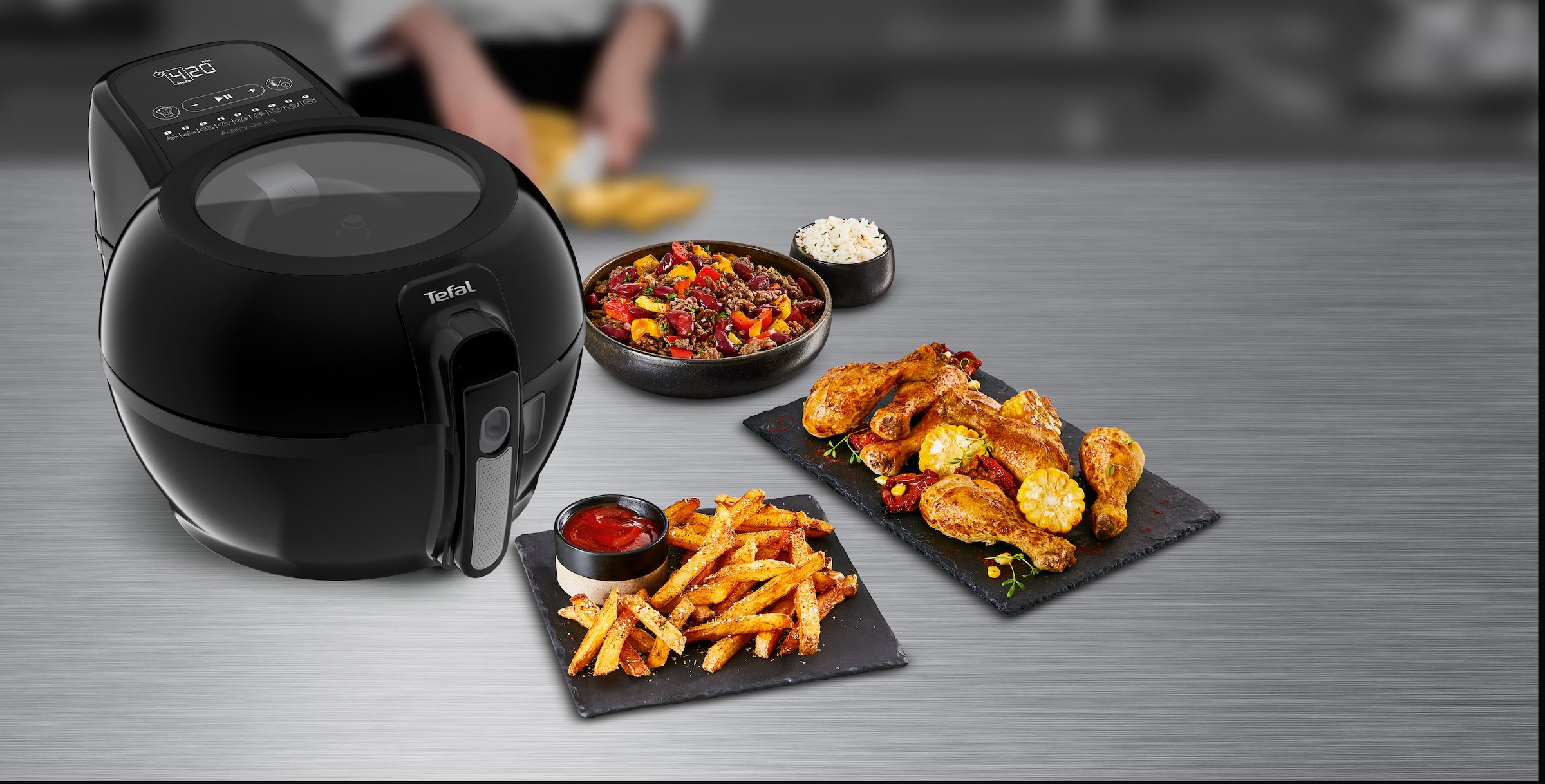 Tefal Heißluftfritteuse »FZ7738 ActiFry Genius +«, 1550 W, 1,2 kg, Timer, 9 automatische Menüs, Rührarm-System