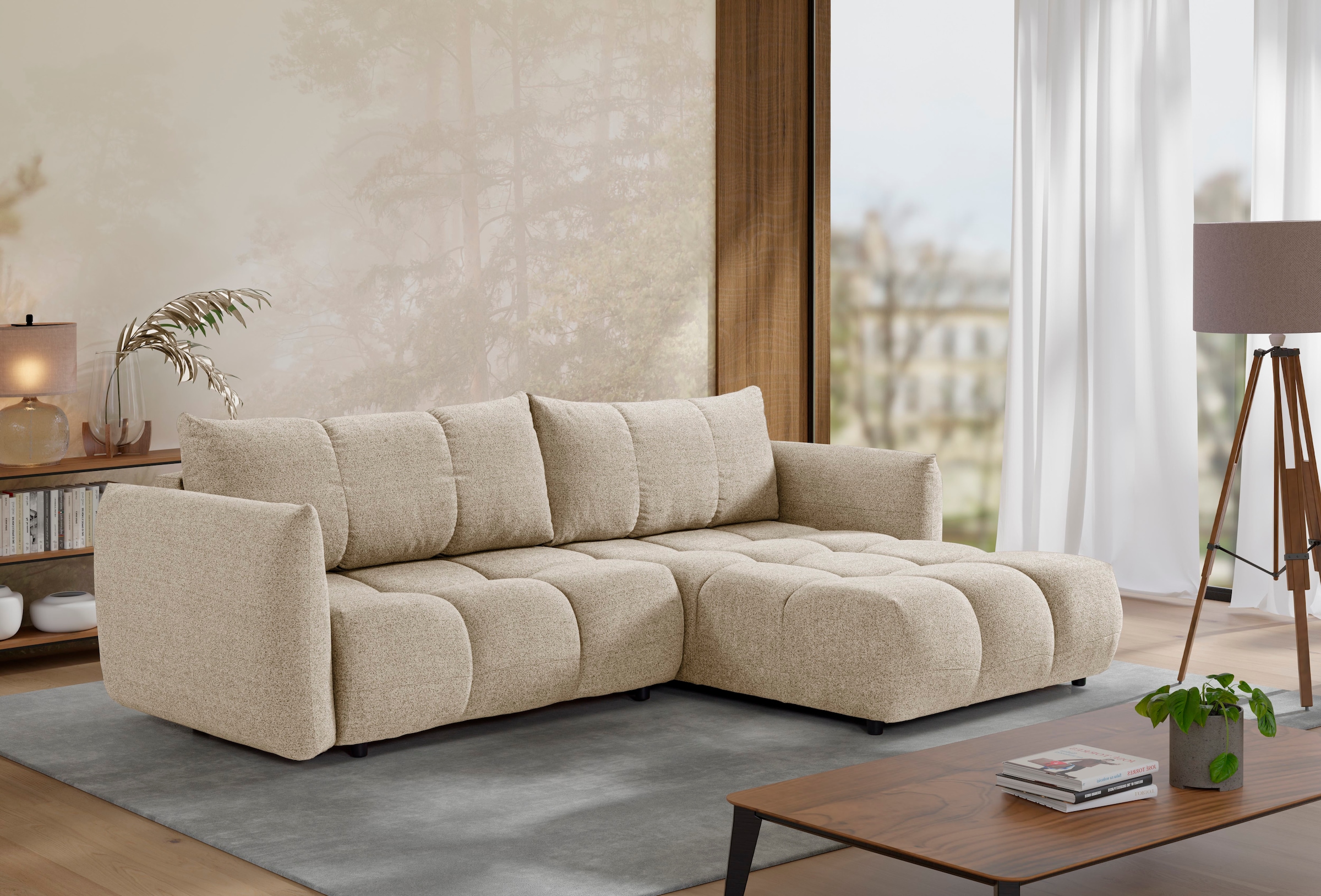 exxpo - sofa fashion Ecksofa »Livonia, B/T: 260/187, modern & praktisch für kleine Räume« Mit Bettfunktion & Bettkasten,hoher Sitzkomfort,inkl. Steppung, L-Form