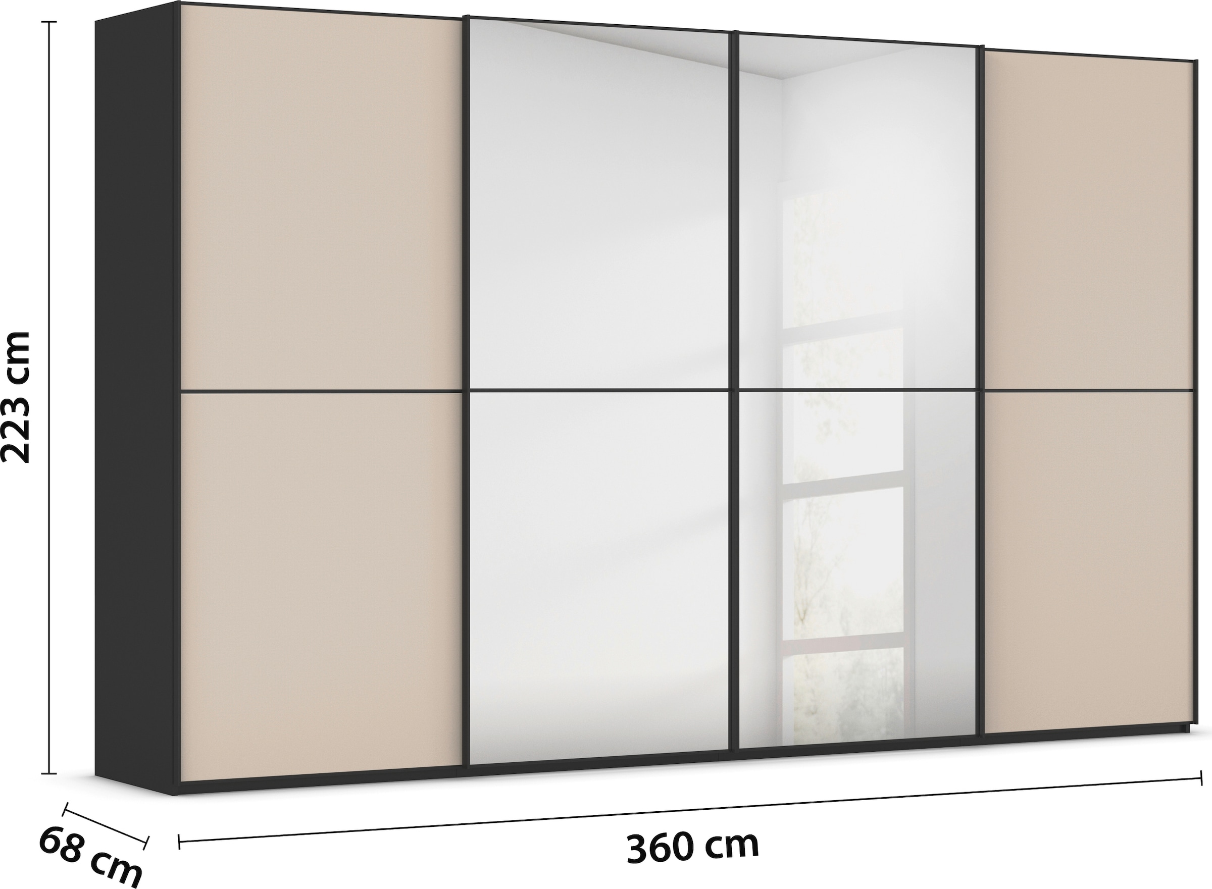 rauch Schwebetürenschrank »Kleiderschrank Schrank Garderobe Schlafzimmerschrank SCALE-DUO«, edle zweigeteilte Türen Spiegel/Glas-Mix 3 Zierleisten MADE IN GERMANY